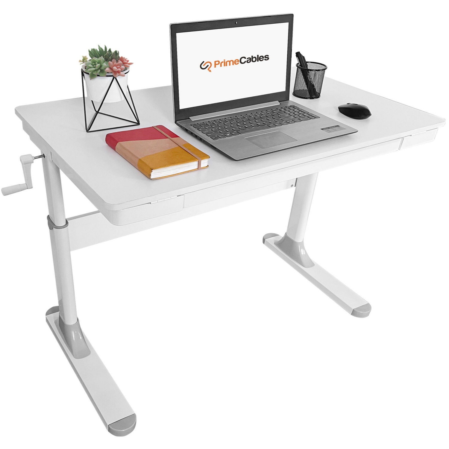 Multifunctional Height Adjustable Standing Desk, Manual Ergonomic Computer Desk with 47.24 x 23.62 inch Desktop - White