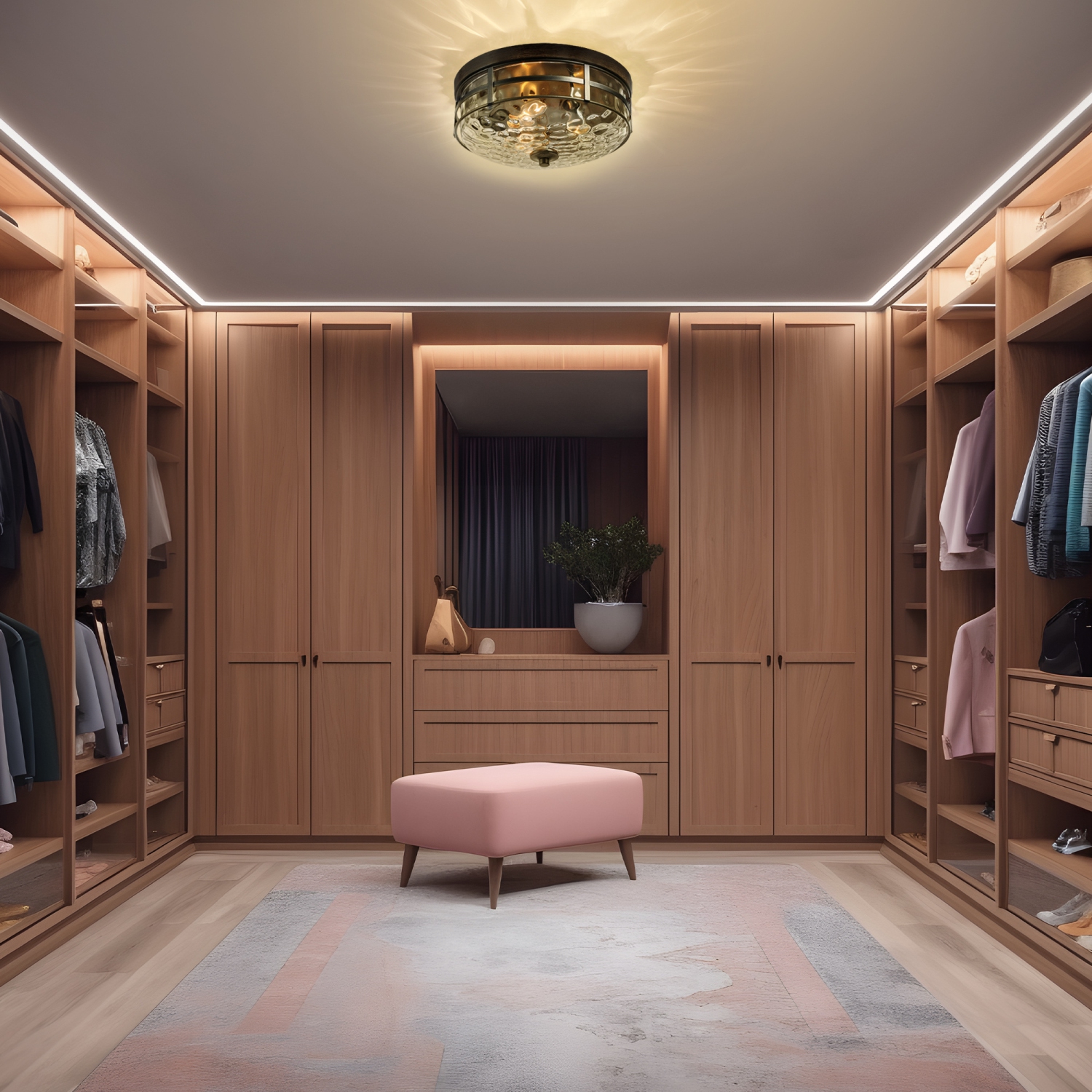 Luminaire encastré moderne Farmhouse, 3 lumières, Bronze noir et ton bois, avec luminaire semi-encastré à DEL en verre texturé