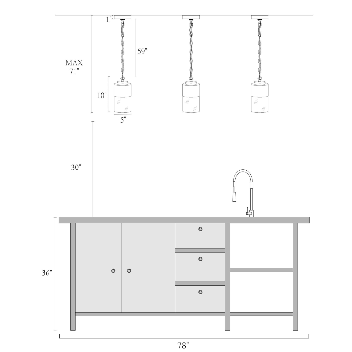 Modern Dome Kitchen Island Pendant Light, Contemporary Cylinder Pendant Light Drum Clear Glass Shade Pendant Light