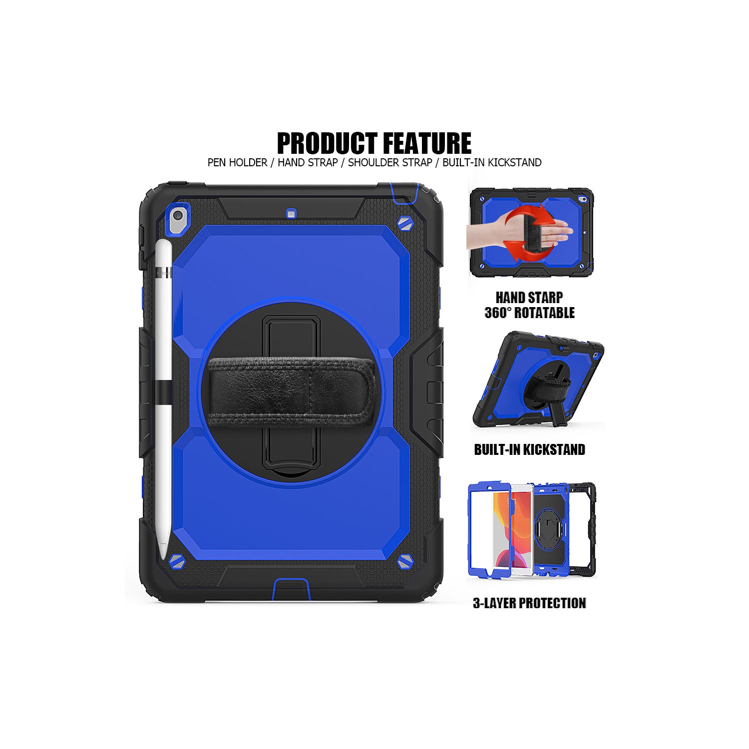 Navor 10.2" Full Body Shockproof Rugged Protective iPad Cover with Pen Holder - for iPad 9th/8th/7th Gen Heavy Duty Cases with Screen Protector