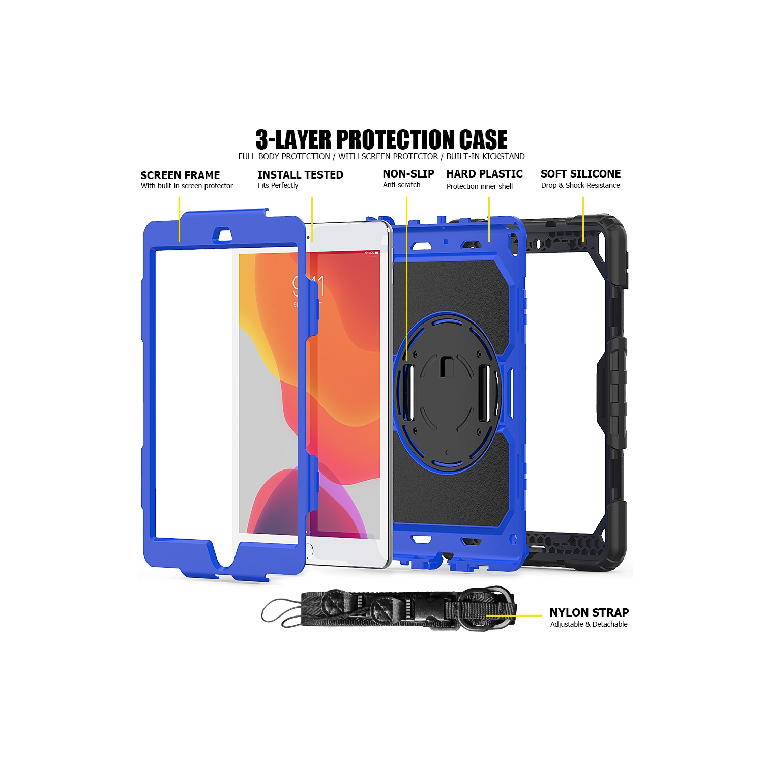 Navor 10.2" Full Body Shockproof Rugged Protective iPad Cover with Pen Holder - for iPad 9th/8th/7th Gen Heavy Duty Cases with Screen Protector