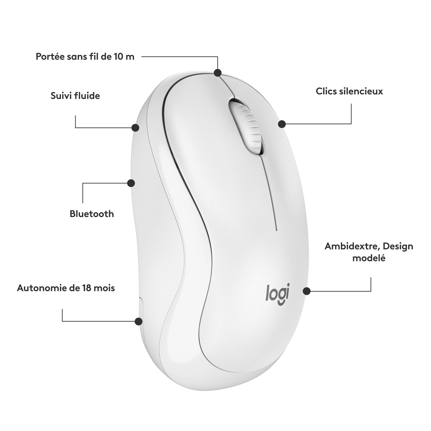 Logitech M240 Silent 1000 DPI Bluetooth Optical Mouse - Off-White