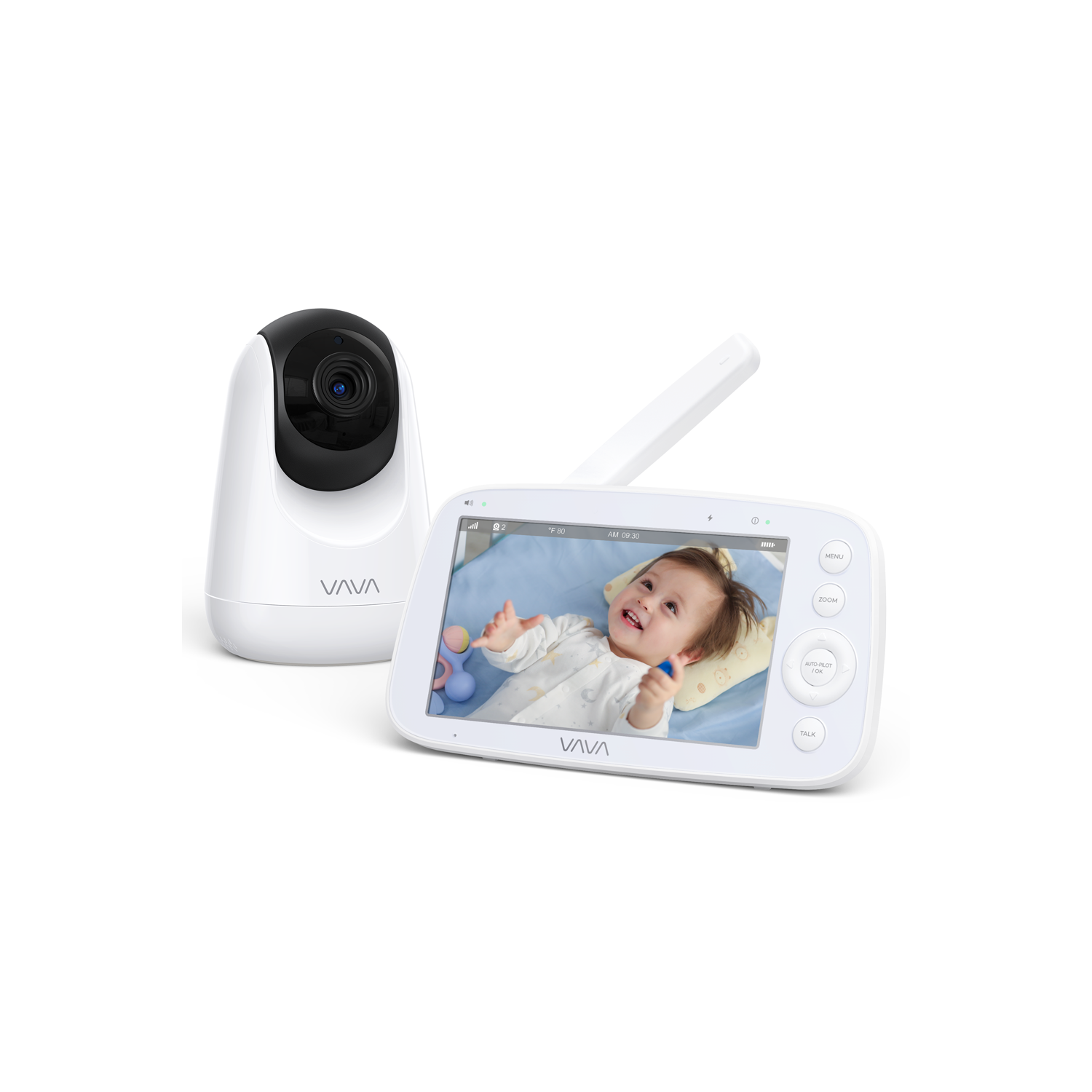 VAVA 5" 720P HD Video Baby Monitor, Night Vision, Zoom/Pan/Tilt & 2-Way Audio (IH006N), White