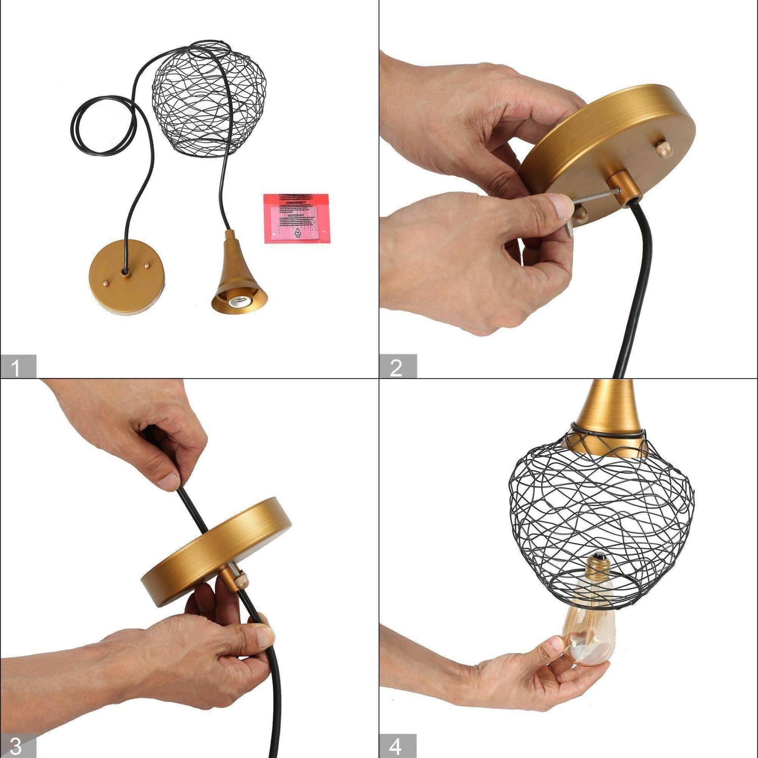 Lampe suspendue moderne, lanterne moderne, mini-lanterne DEL convertible suspendue/semi-encastrée, or antique et noir, cage en rotin