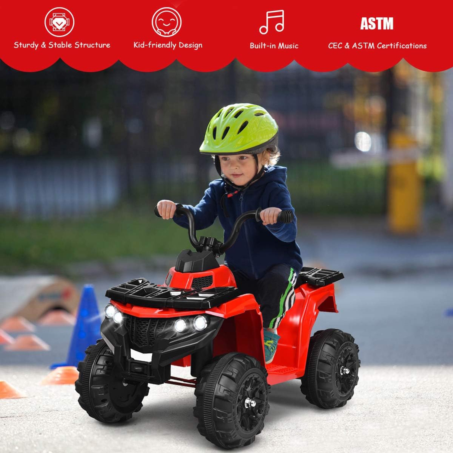 Quad électrique pour enfant Gymax 6V – MP3 – Phares LED
