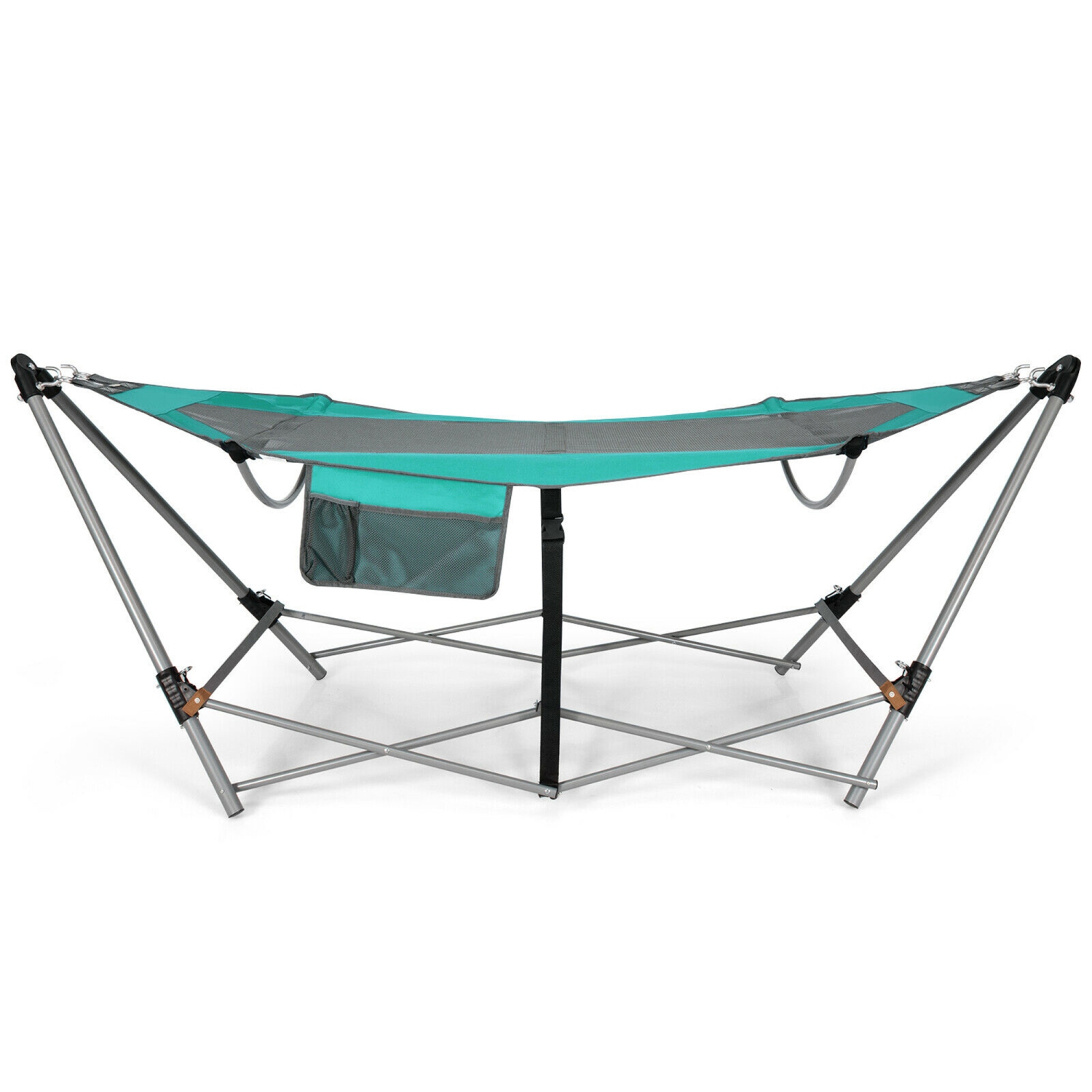 Gymax Folding Hammock Indoor & Outdoor Hammock with Side Pocket & Iron Stand