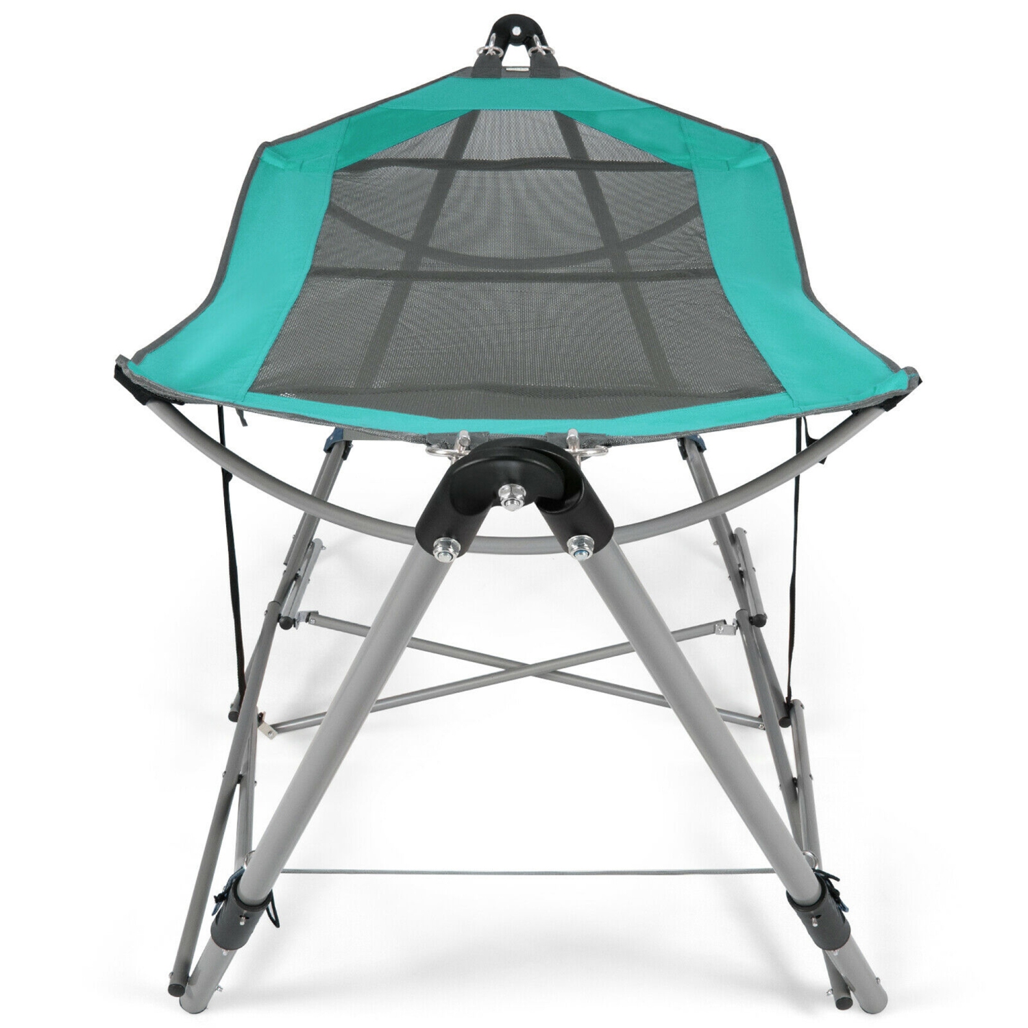 Gymax Folding Hammock Indoor & Outdoor Hammock with Side Pocket & Iron Stand