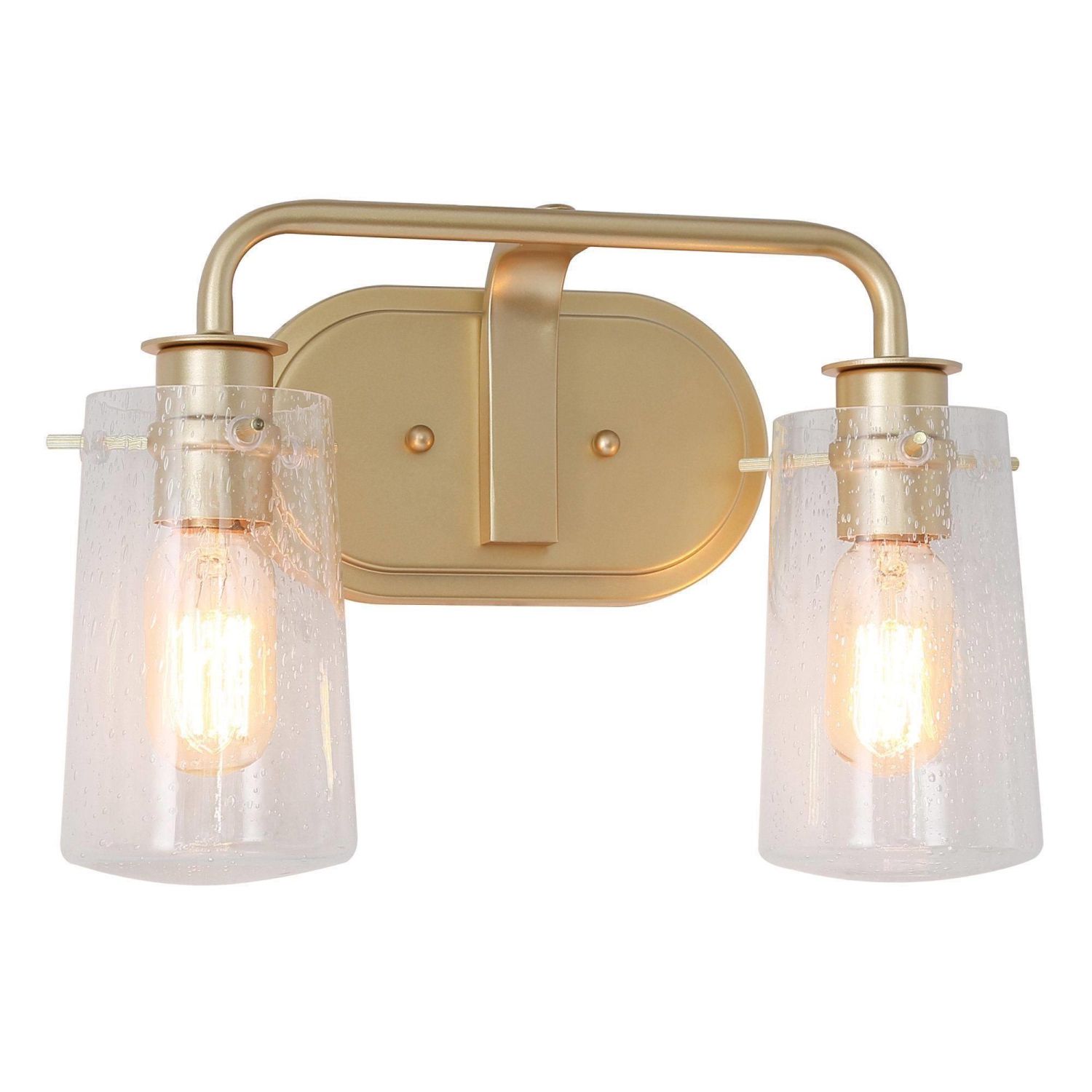 Modern Gold Bathroom Vanity Light, 13.5 in. 2-Light Gold Vanity Light with Seeded Glass Shades
