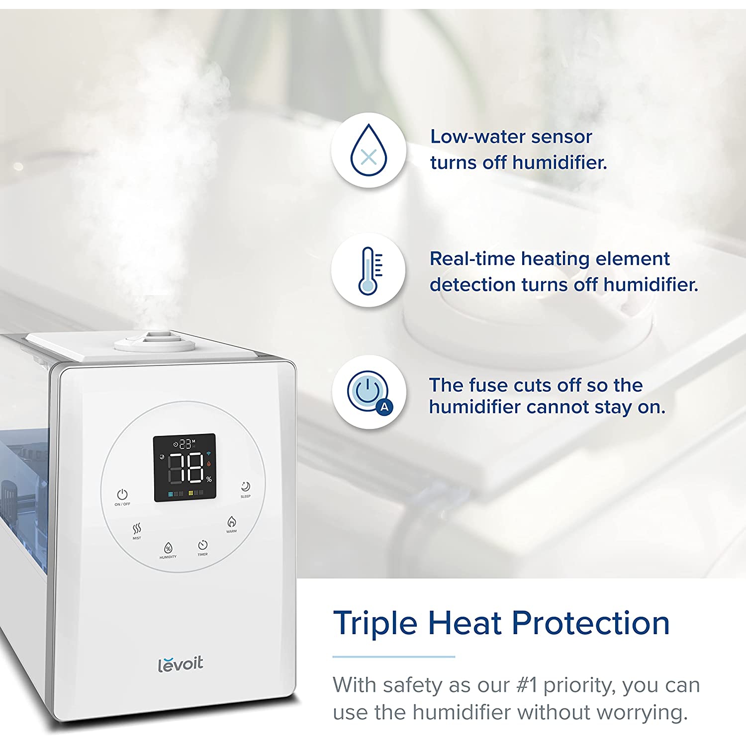 LEVOIT Humidifiers For Bedroom Large Room Home, 6L Top Fill Warm and Cool Mist for Whole House, Smart Wifi Alexa Control, Customized Humidity,