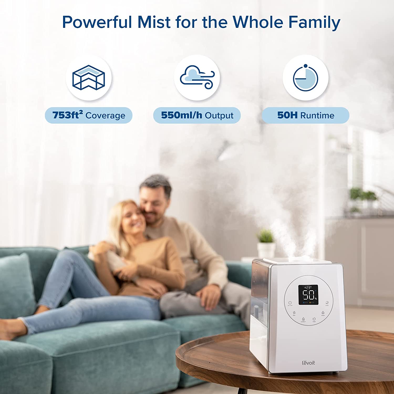 LEVOIT Humidifiers For Bedroom Large Room Home, 6L Top Fill Warm and Cool Mist for Whole House, Smart Wifi Alexa Control, Customized Humidity,