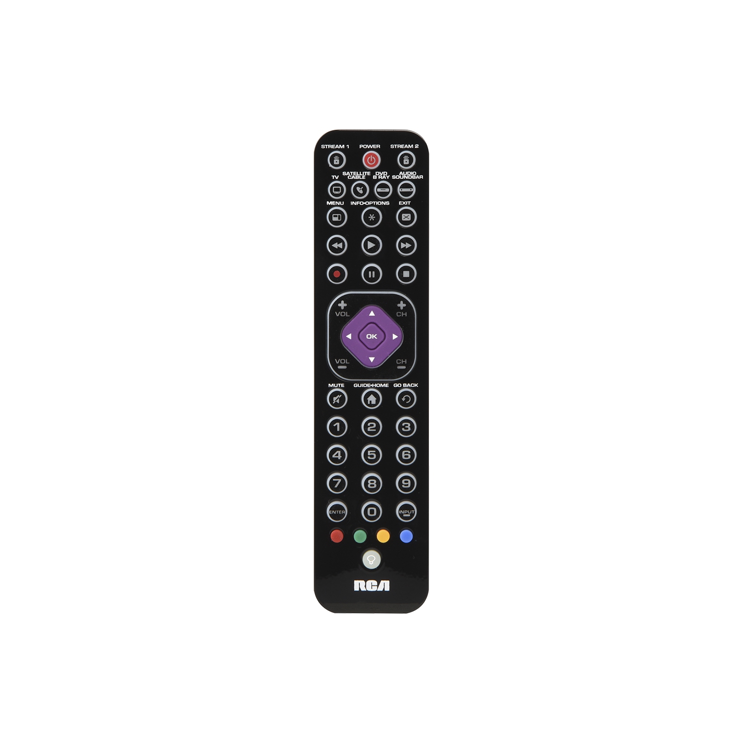 RCA 6 Device Ultra Thin Backlit Remote Control with Streaming Device Compatibility - Black