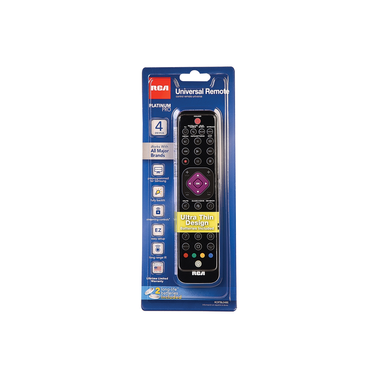 RCA 6 Device Ultra Thin Backlit Remote Control with Streaming Device Compatibility - Black