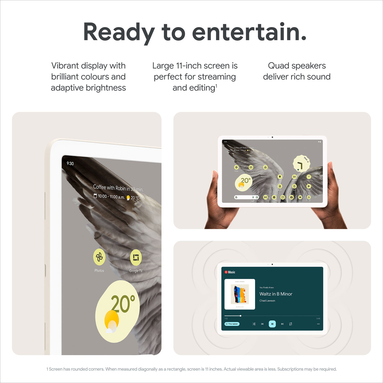 Tablette 11 po 256 Go Pixel de Google avec station de chargement/haut-parleur - Porcelaine