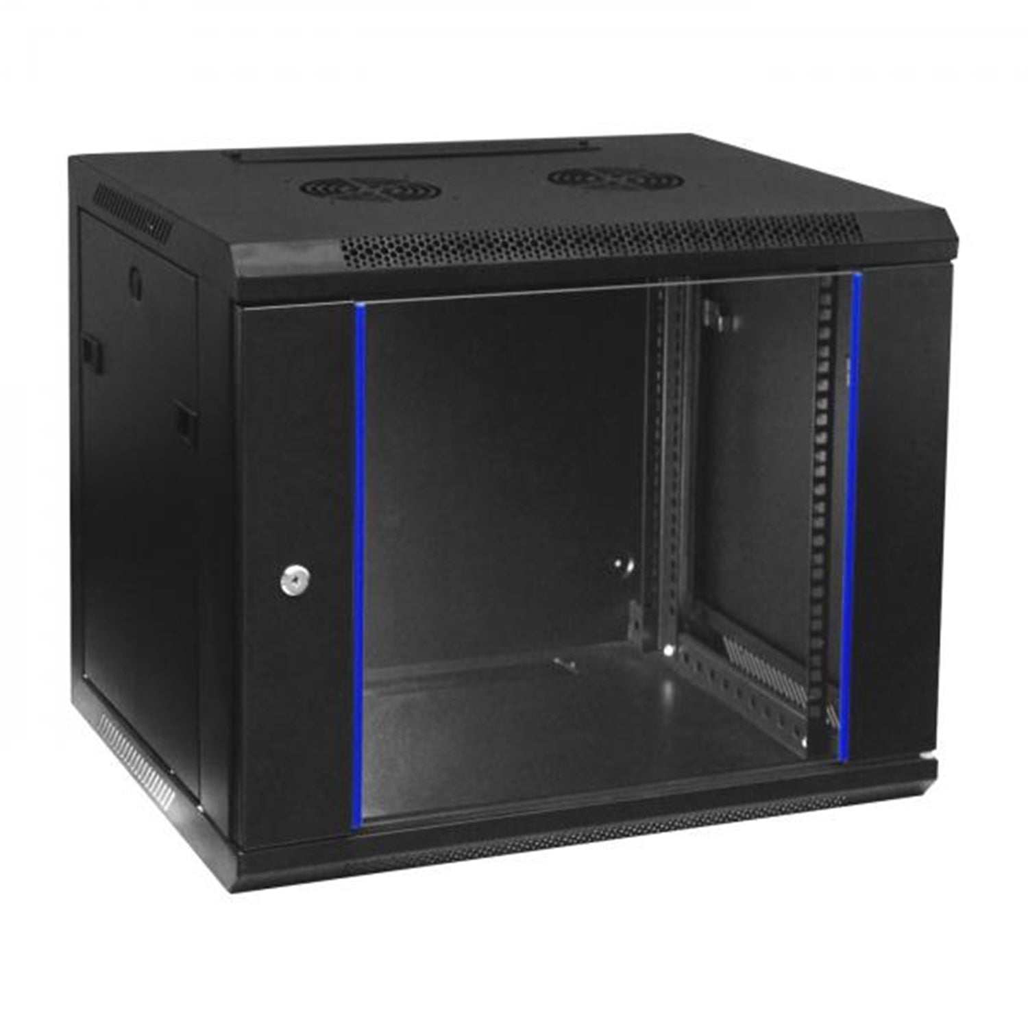 TechCraft - Cabinet Réseau Murale Fixe 6U, Porte en Verre Trempé avec Serrure, Noir