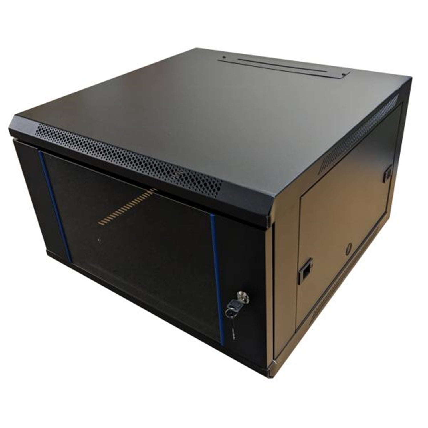TechCraft - Cabinet Réseau Murale Fixe 6U, Porte en Verre Trempé avec Serrure, Noir