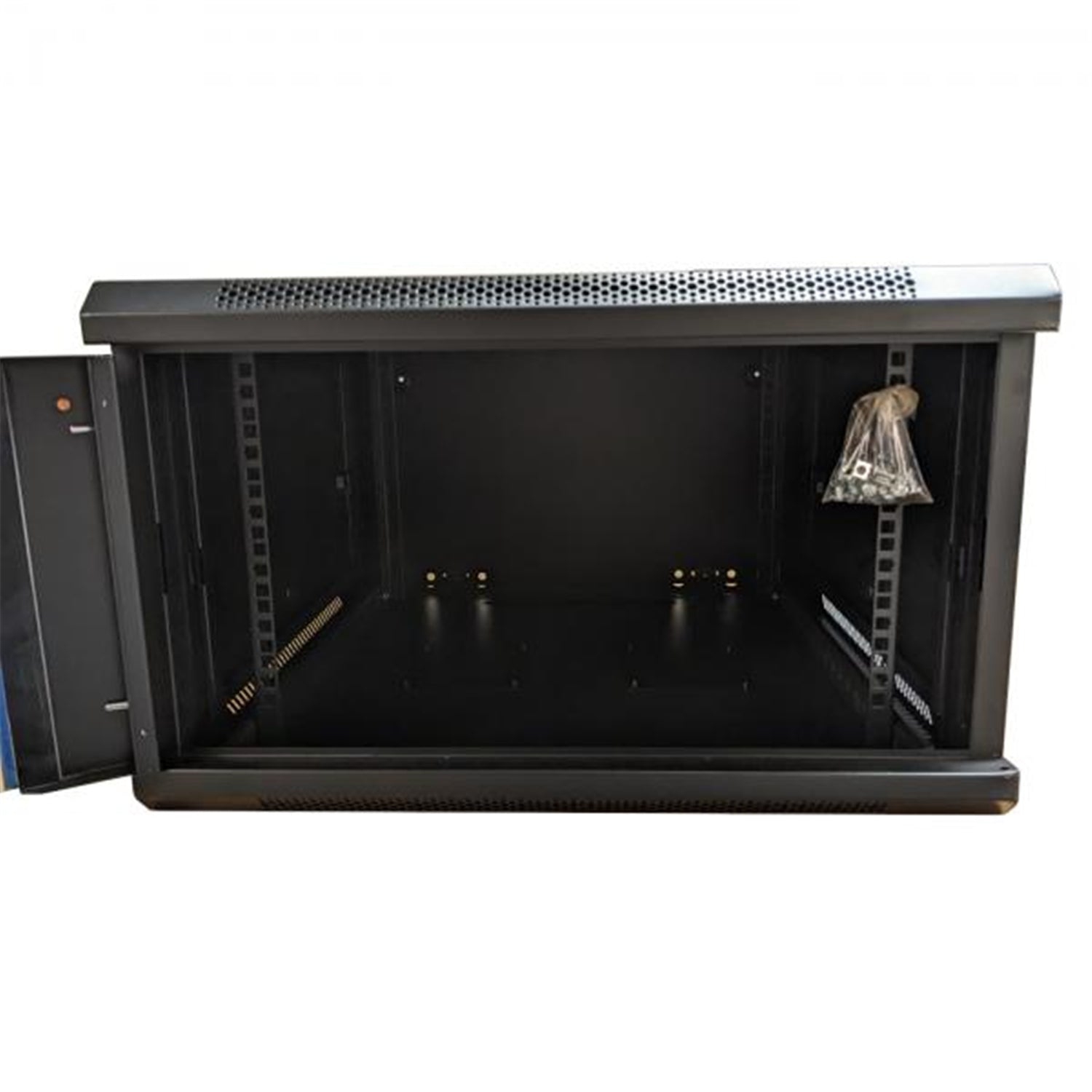 TechCraft - Cabinet Réseau Murale Fixe 6U, Porte en Verre Trempé avec Serrure, Noir
