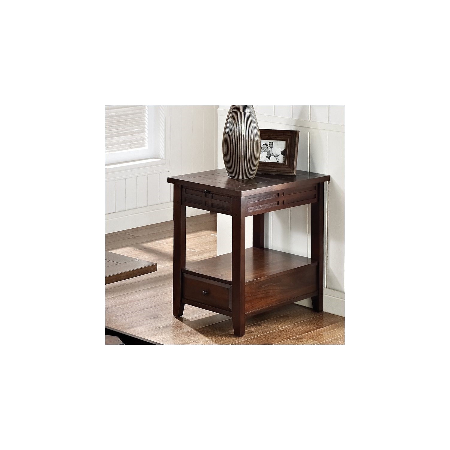 Bowery Hill Chairside End Table in Distressed Walnut