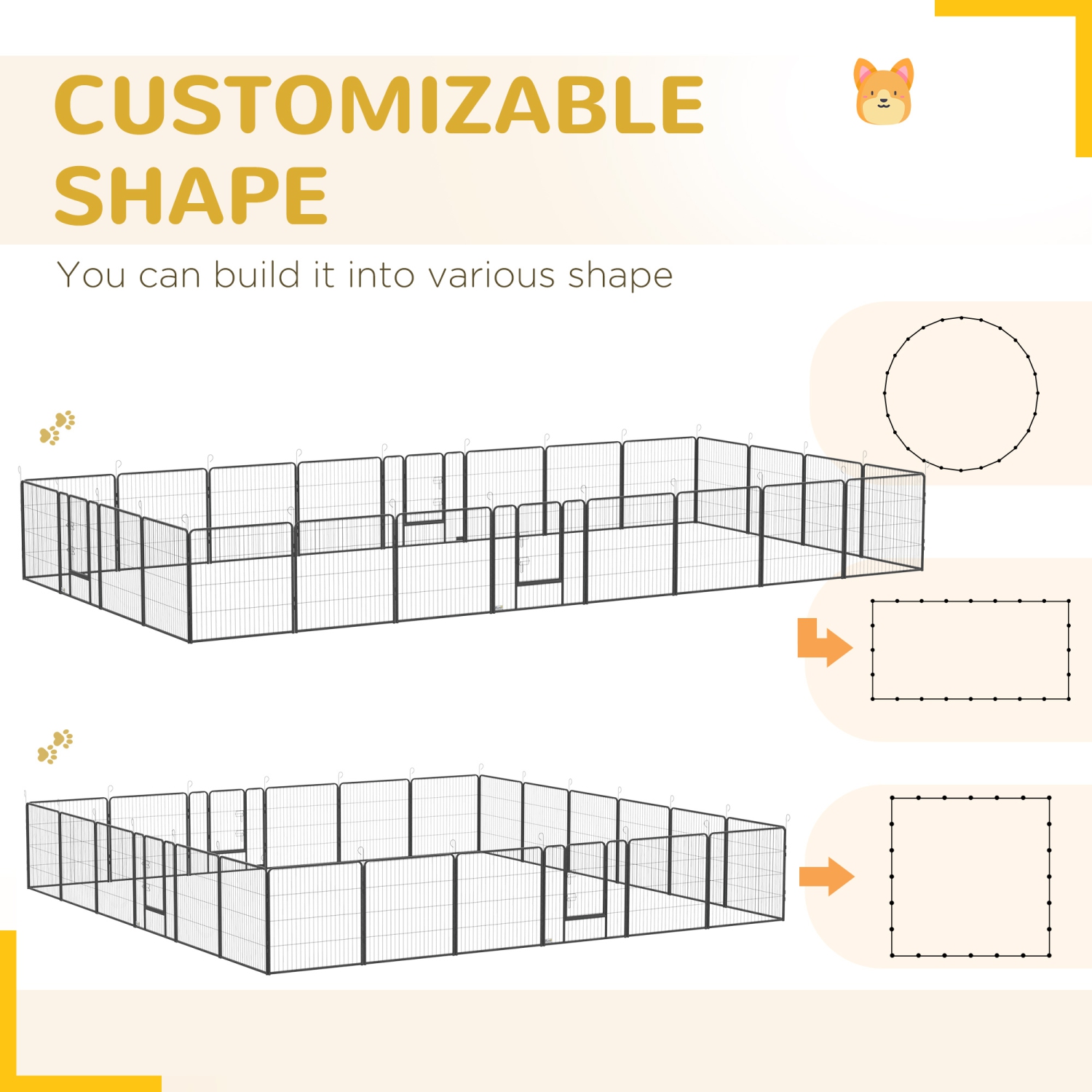 PawHut Dog Playpen, 31.5"W Heavy-Duty Metal Puppy Play Pen, Pet Exercise Fences for Outside and Indoor, DIY Design with Door for Medium Dogs, 24