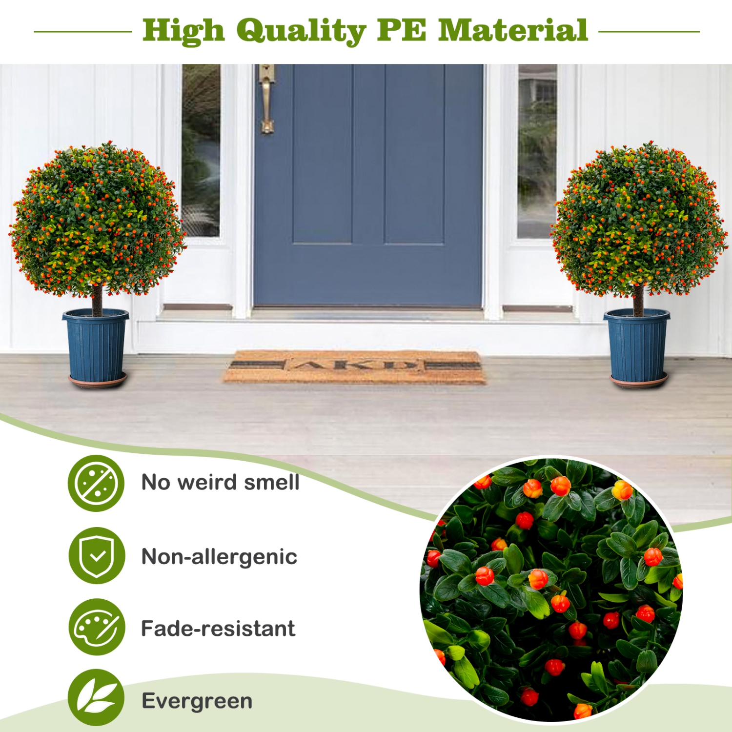 Topbuy 22" Artificial Boxwood Topiary Ball Tree 2 Pack Faux Bushes Plants with Orange Fruits & Cement Flower Pot