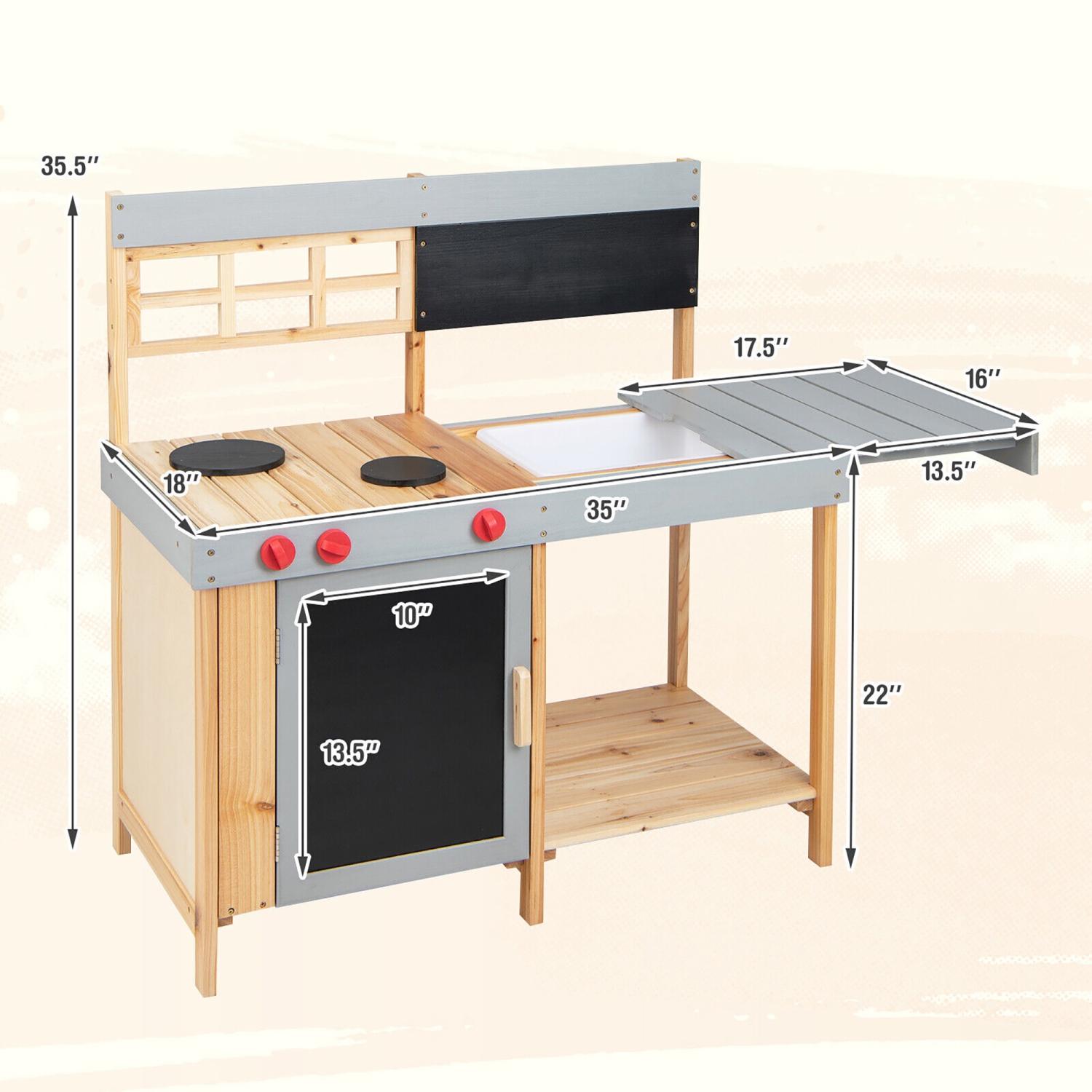 Gymax Kids Kitchen Playset Toy Outdoor Wooden Kid's Play Kitchen for Girls Boys 3+