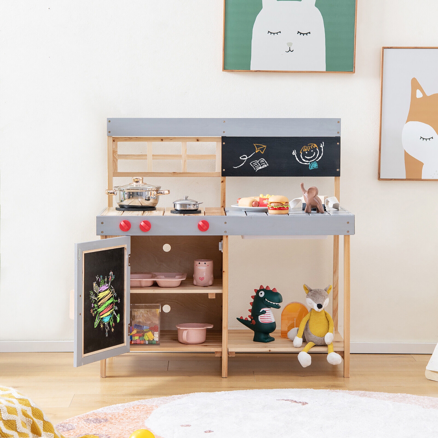 Gymax Kids Kitchen Playset Toy Outdoor Wooden Kid's Play Kitchen for Girls Boys 3+