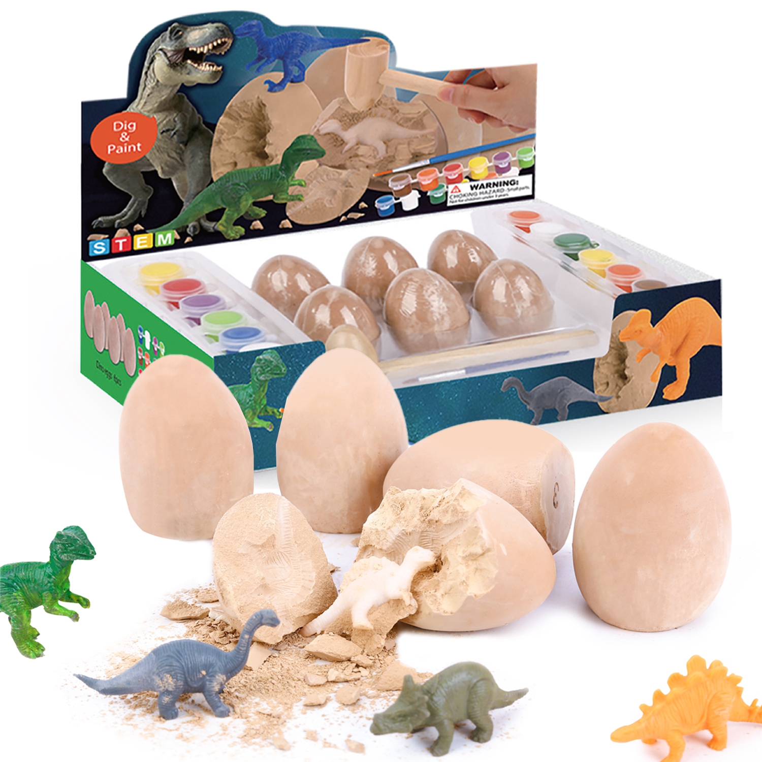 TOOKYLAND Dino Eggs Dig Kit - 6 Dinosaurs to Excavate and Paint; Arts & Crafts STEM Toys for Kids 5 Year Old +
