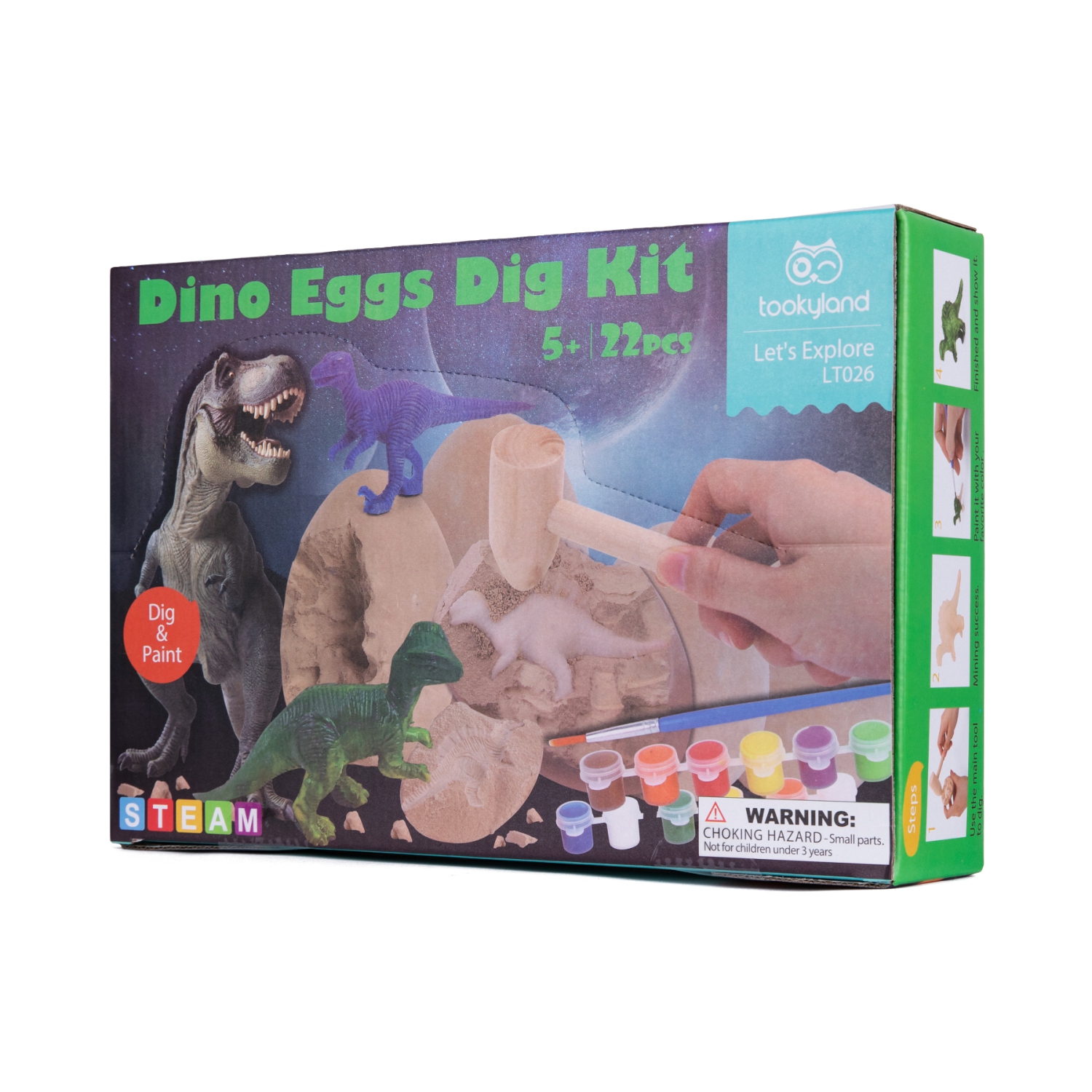 TOOKYLAND Dino Eggs Dig Kit - 6 Dinosaurs to Excavate and Paint; Arts & Crafts STEM Toys for Kids 5 Year Old +