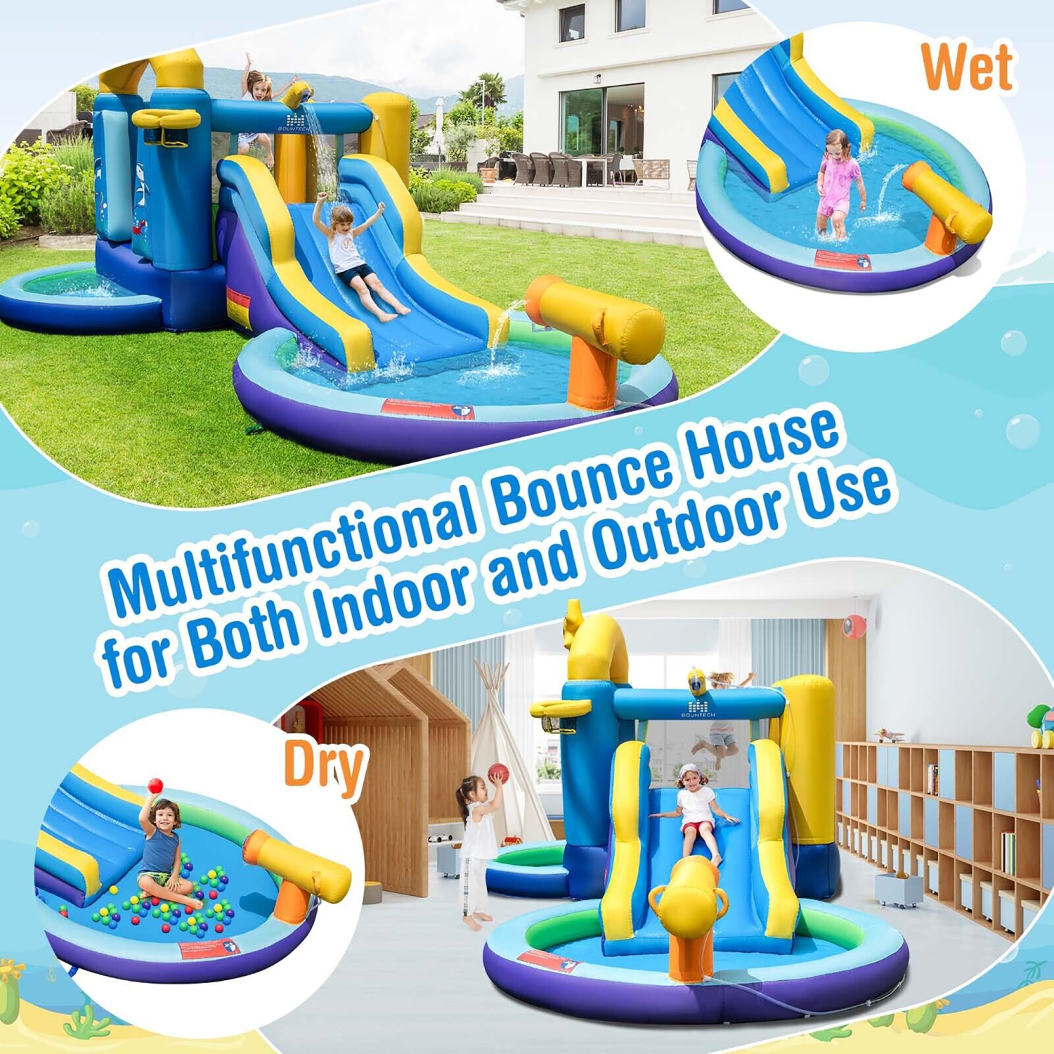 Gymax Kids Inflatable Water Slide Park Bounce Castle w/ 50 Ocean Balls & 735W Blower
