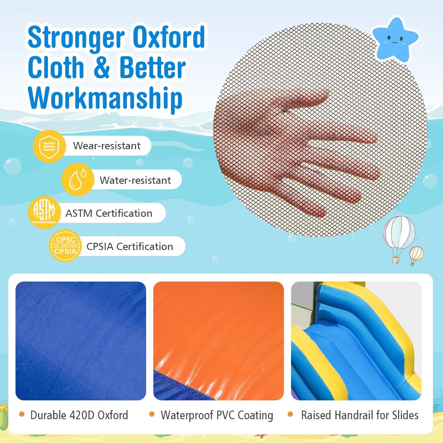 Gymax Kids Inflatable Water Slide Park Bounce Castle w/ 50 Ocean Balls & 735W Blower