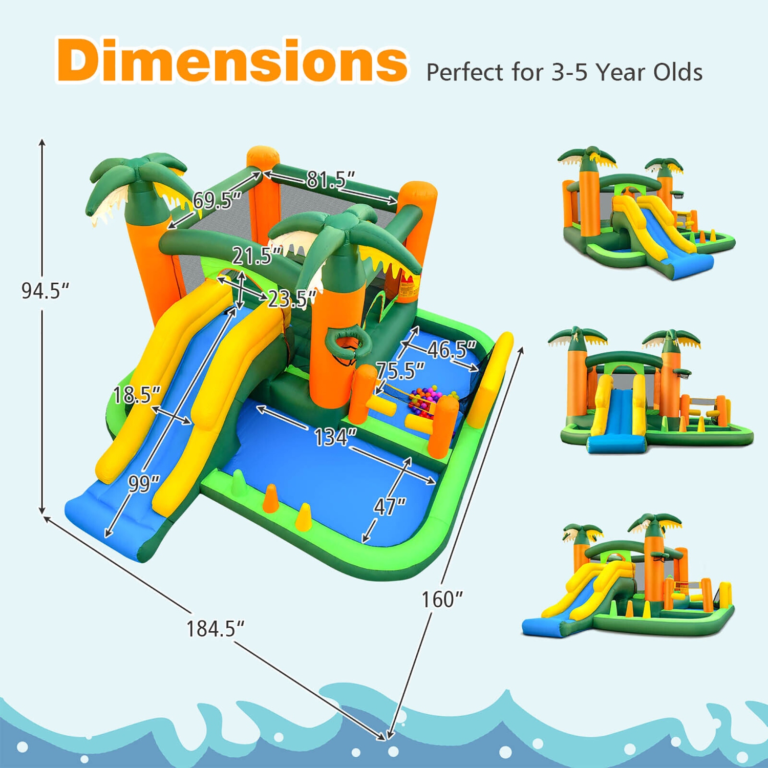 Gymax Tropical Inflatable Bounce Castle 8-in-1 Giant Jumping House w/ 750W Blower