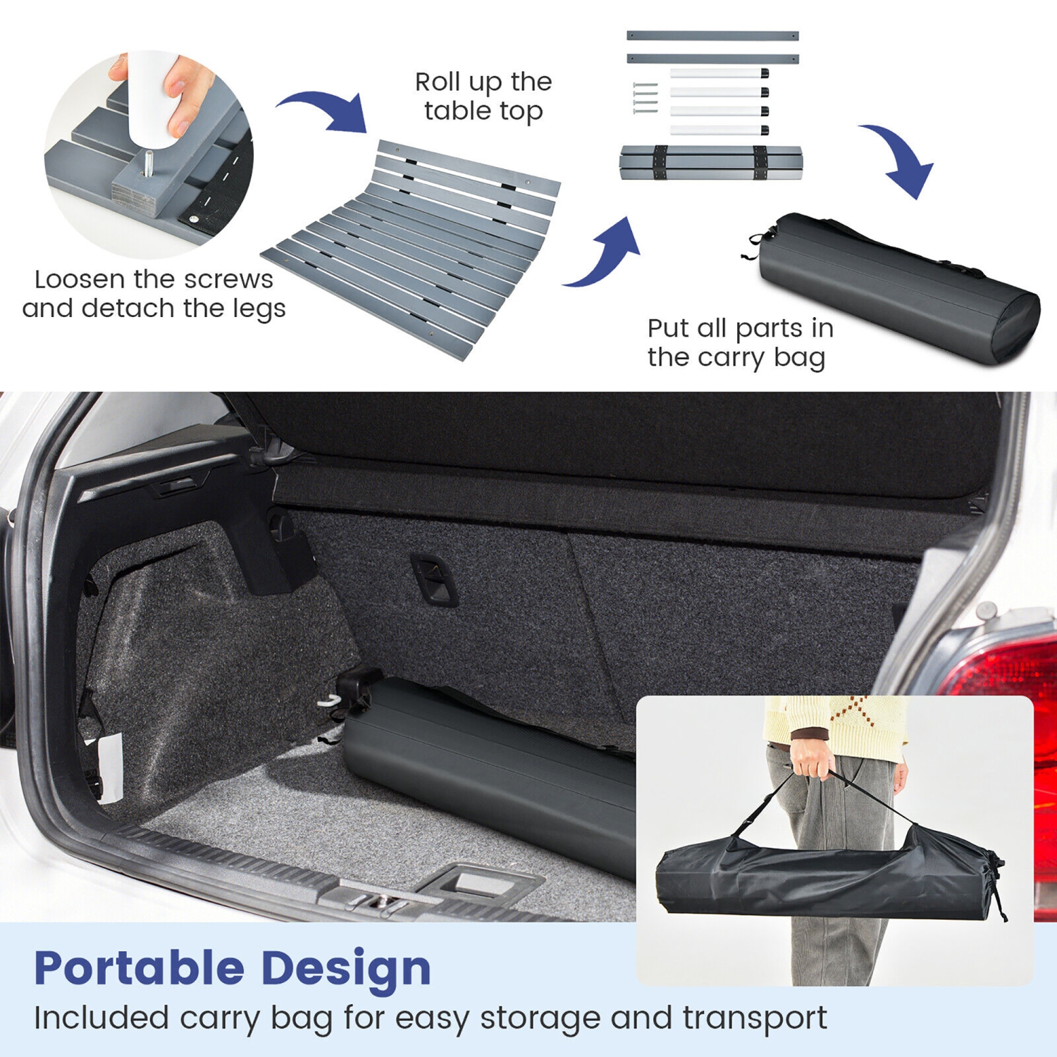 Gymax Folding Outdoor Camping Table w/ Carry Bag for Beach Picnic BBQ Camping Fishing