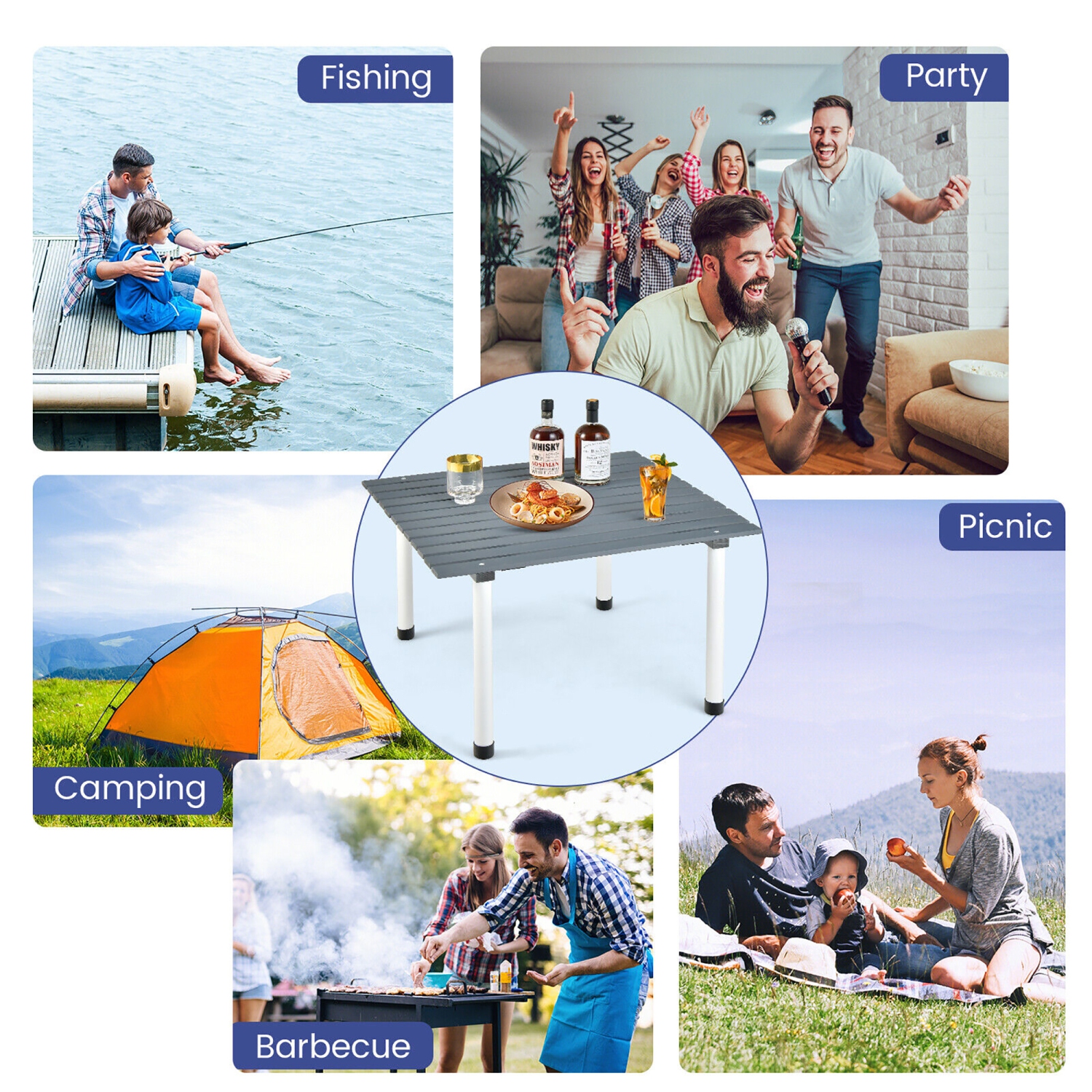 Gymax Folding Outdoor Camping Table w/ Carry Bag for Beach Picnic BBQ Camping Fishing