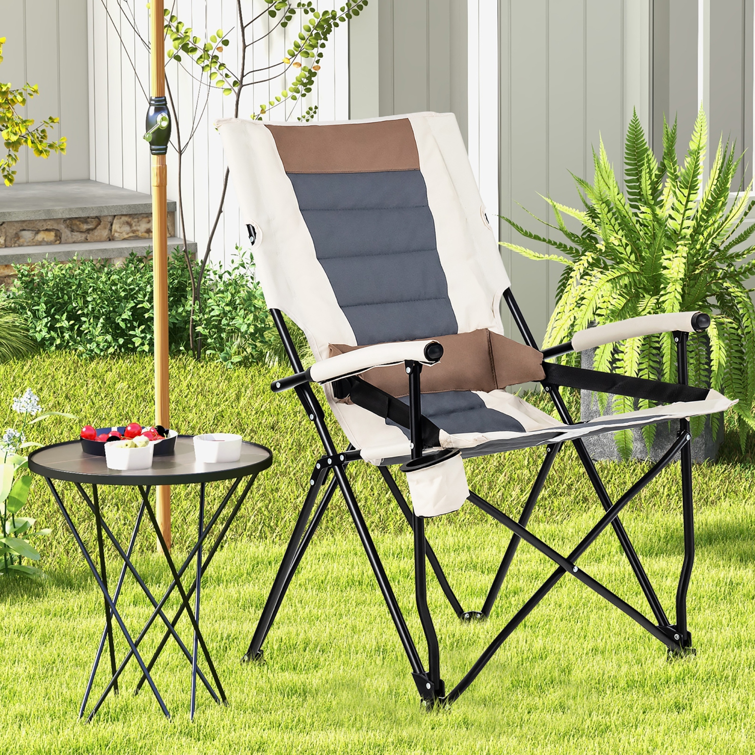 Gymax Camping Folding Chair w/ Cup Holder 330 LBS Load Capacity for Picnic Camping