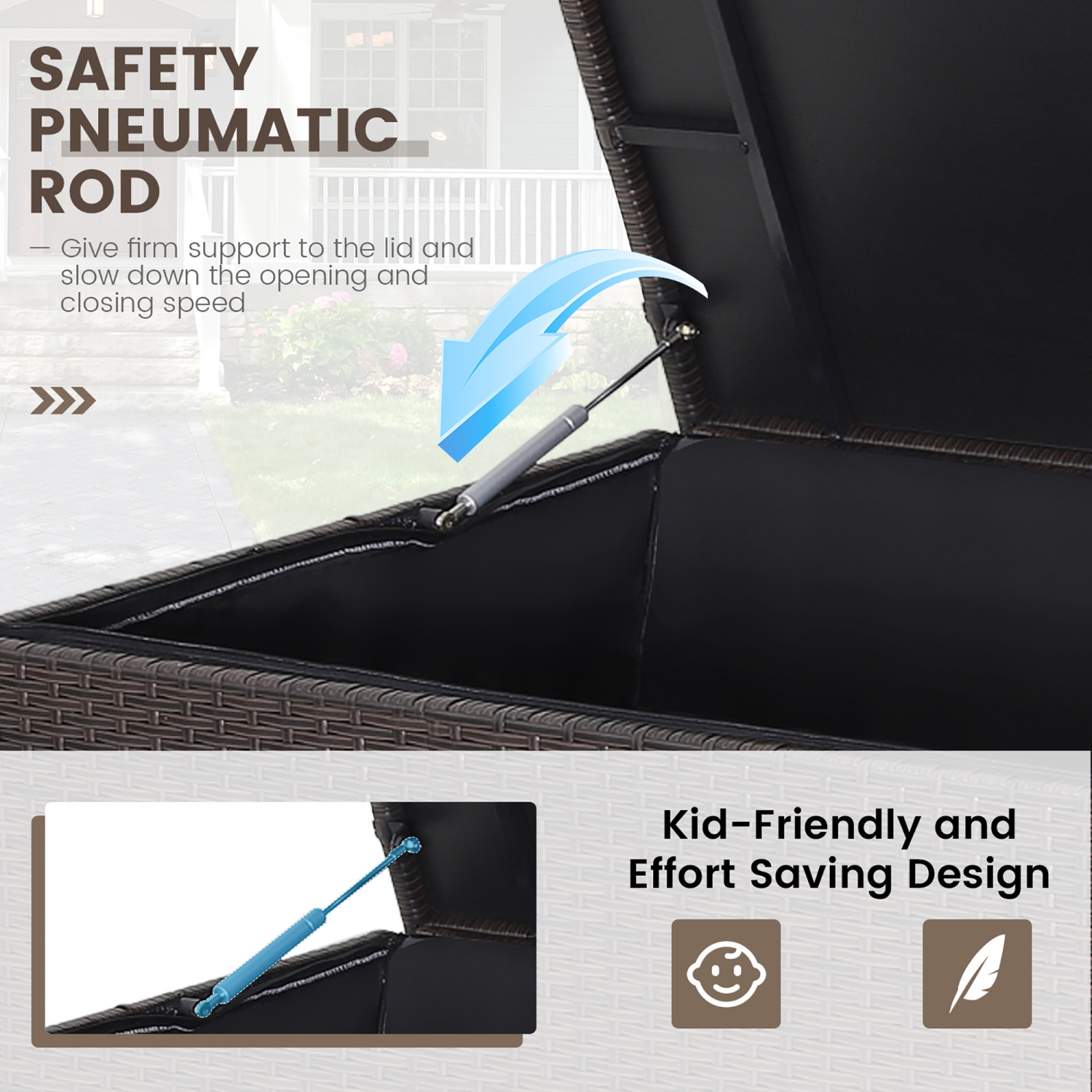 Gymax 133 Gallon Outdoor PE Wicker Storage Box Mix Brown Rattan Deck w/ Waterproof Liner