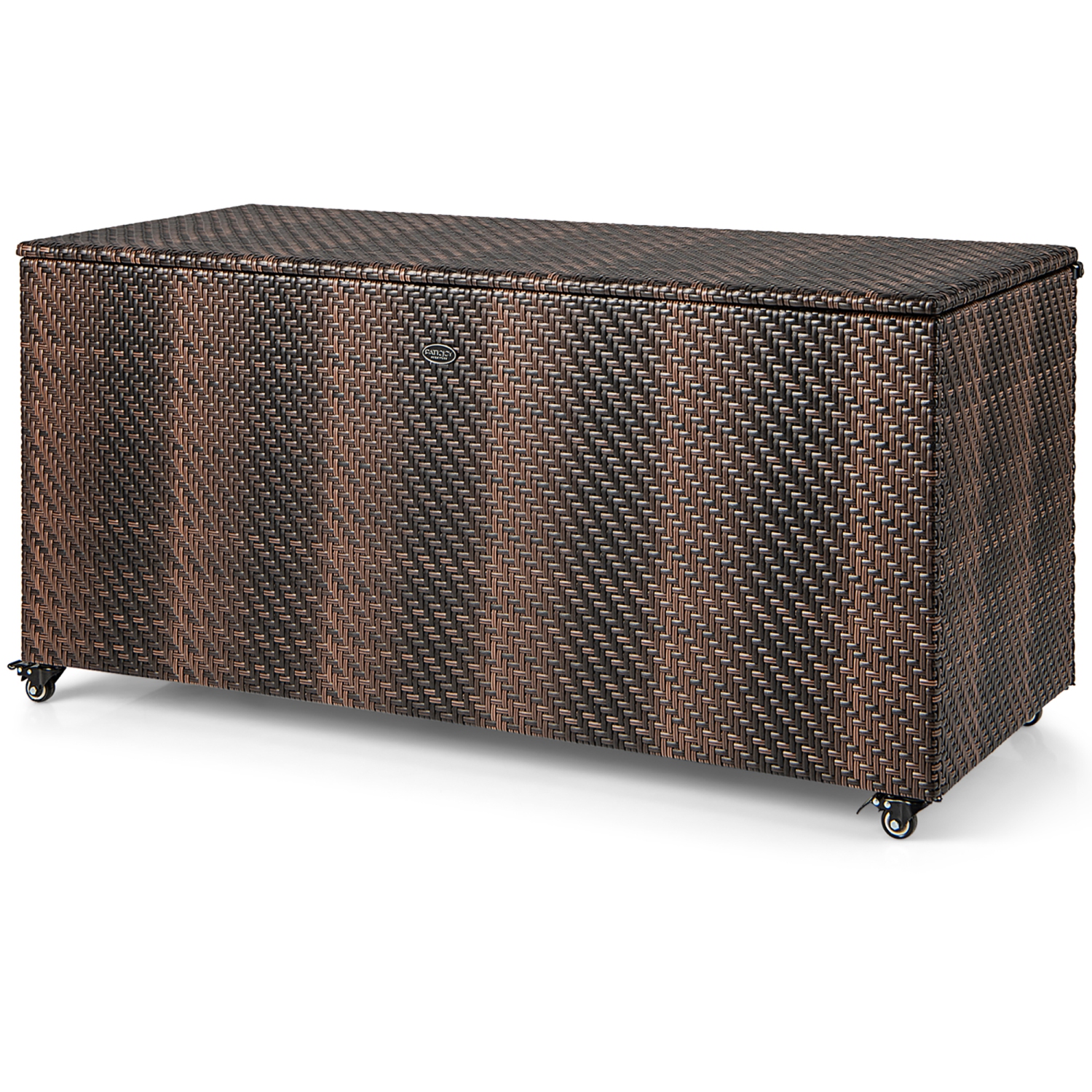 Gymax 2-in-1 PE Wicker Outdoor Storage Box Furniture Deck Box Garden Tools