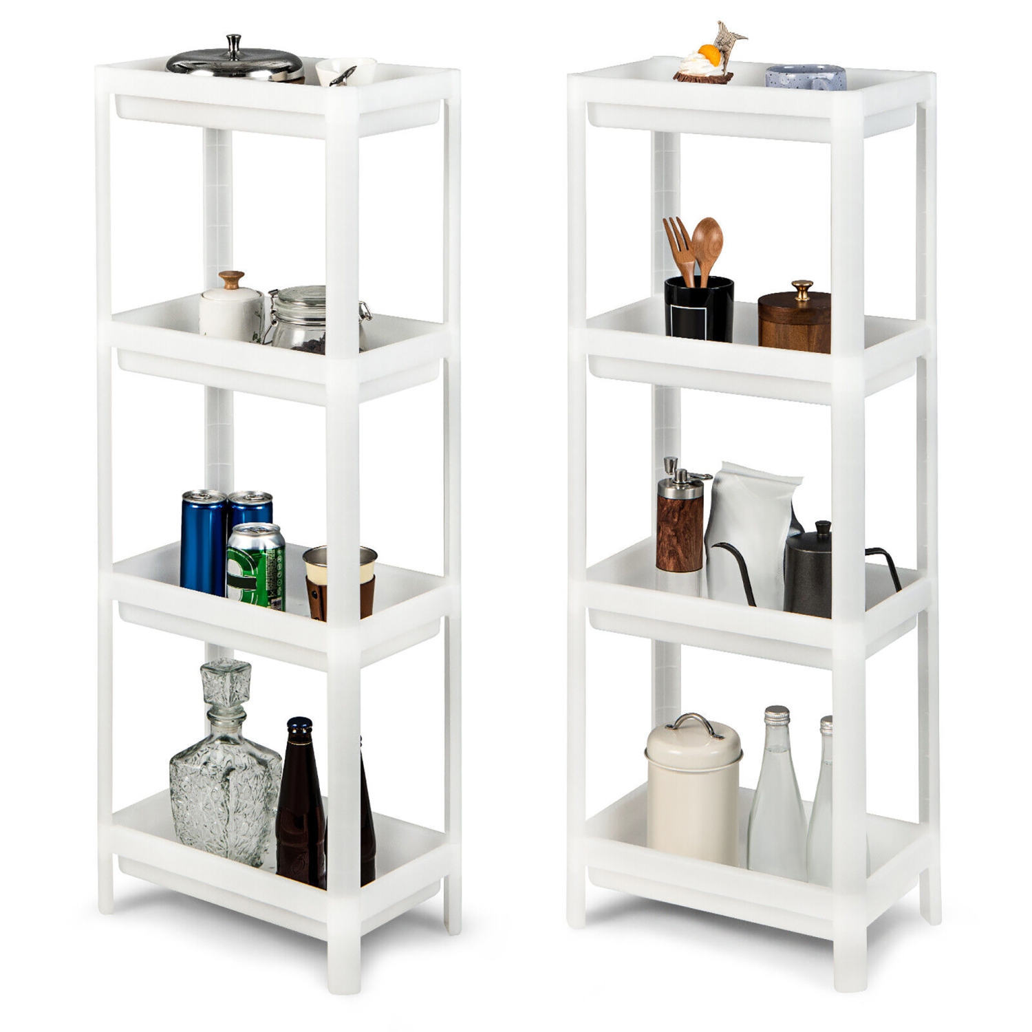 Gymax 2PCS 4 Tier Slim Storage Cart Detachable Kitchen Organizer Utility Shelves