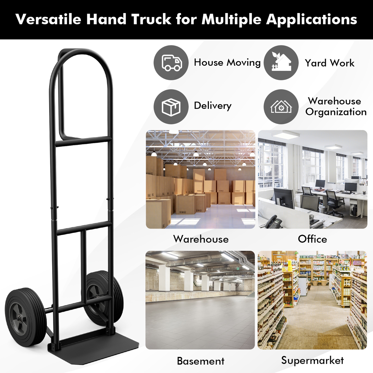 Gymax Heavy Duty Hand Truck Trolley 660lbs Capacity Dolly Cart w/ Foldable Nose Plate