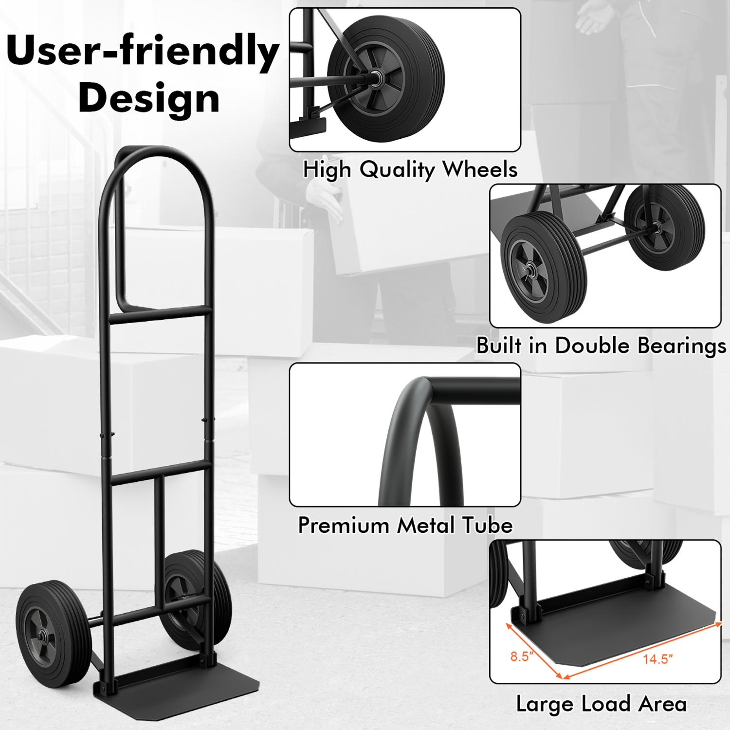 Gymax Heavy Duty Hand Truck Trolley 660lbs Capacity Dolly Cart w/ Foldable Nose Plate