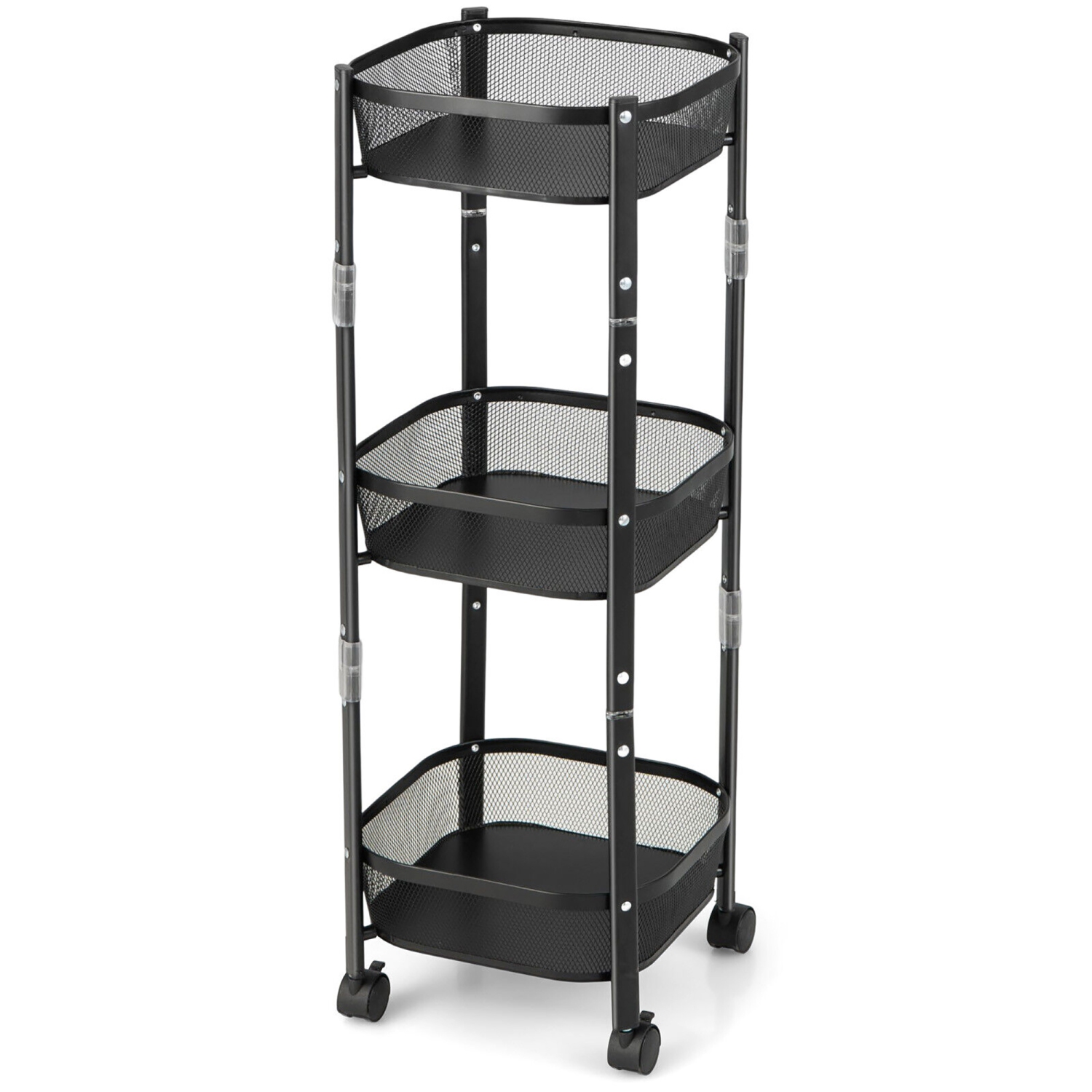 Gymax 3-Tier Rotating 1-Second folding Storage Rack Metal Rolling Utility Cart Square