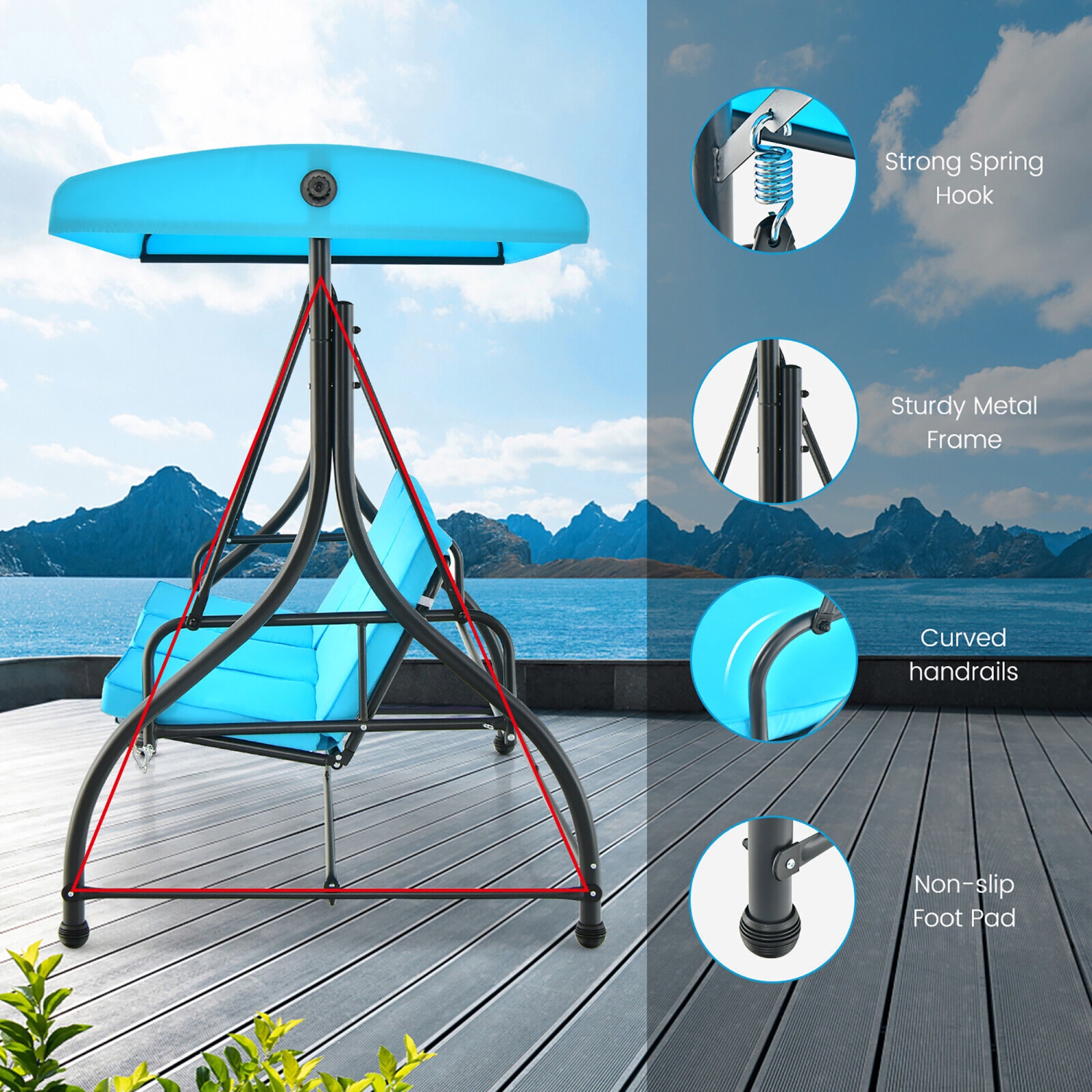 Gymax 3-Seat Outdoor Converting Patio Swing Glider Adjustable Canopy Porch Swing