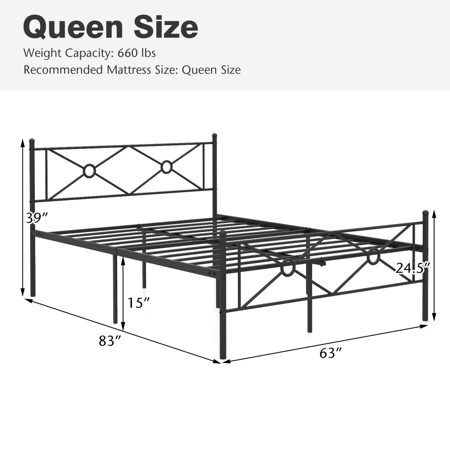 Gymax Full/Queen Size Metal Platform Bed Frame w/ Headboard Mattress Foundation Black