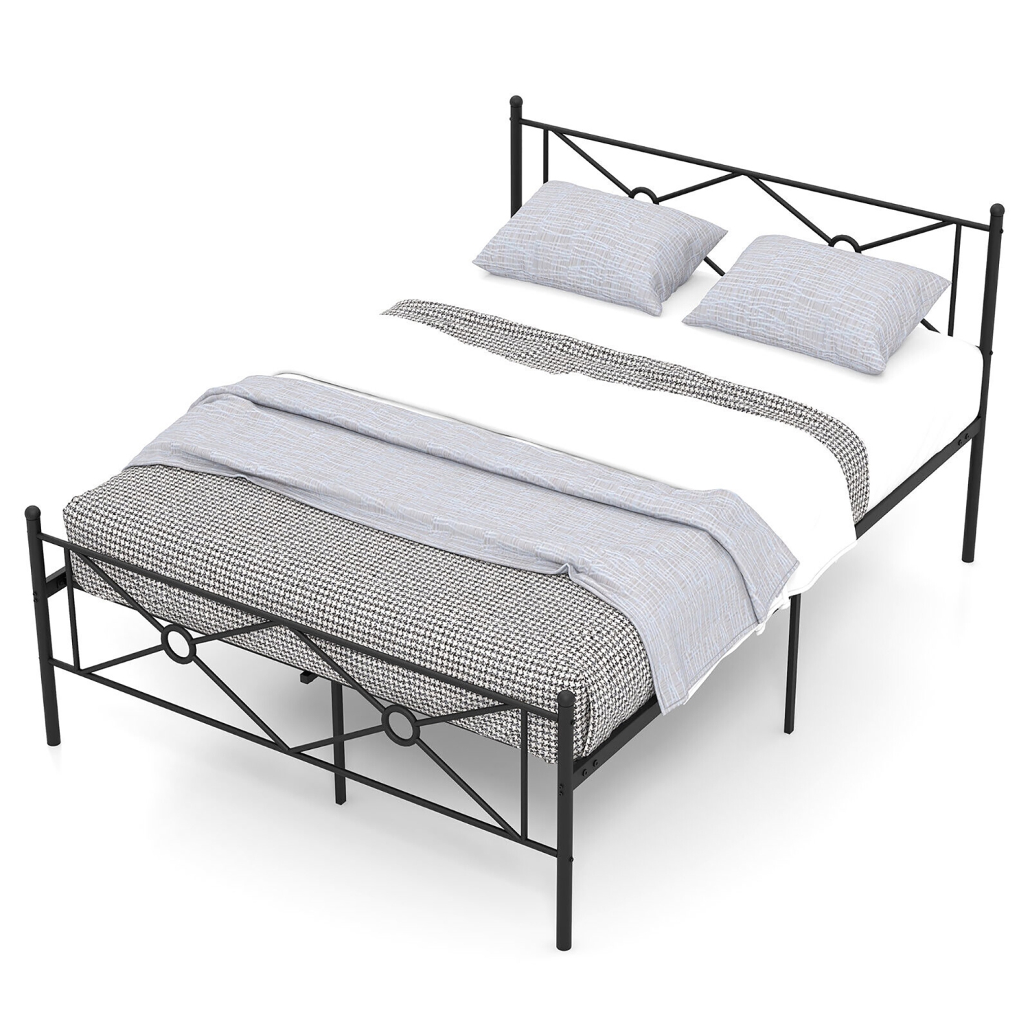 Gymax Full/Queen Size Metal Platform Bed Frame w/ Headboard Mattress Foundation Black