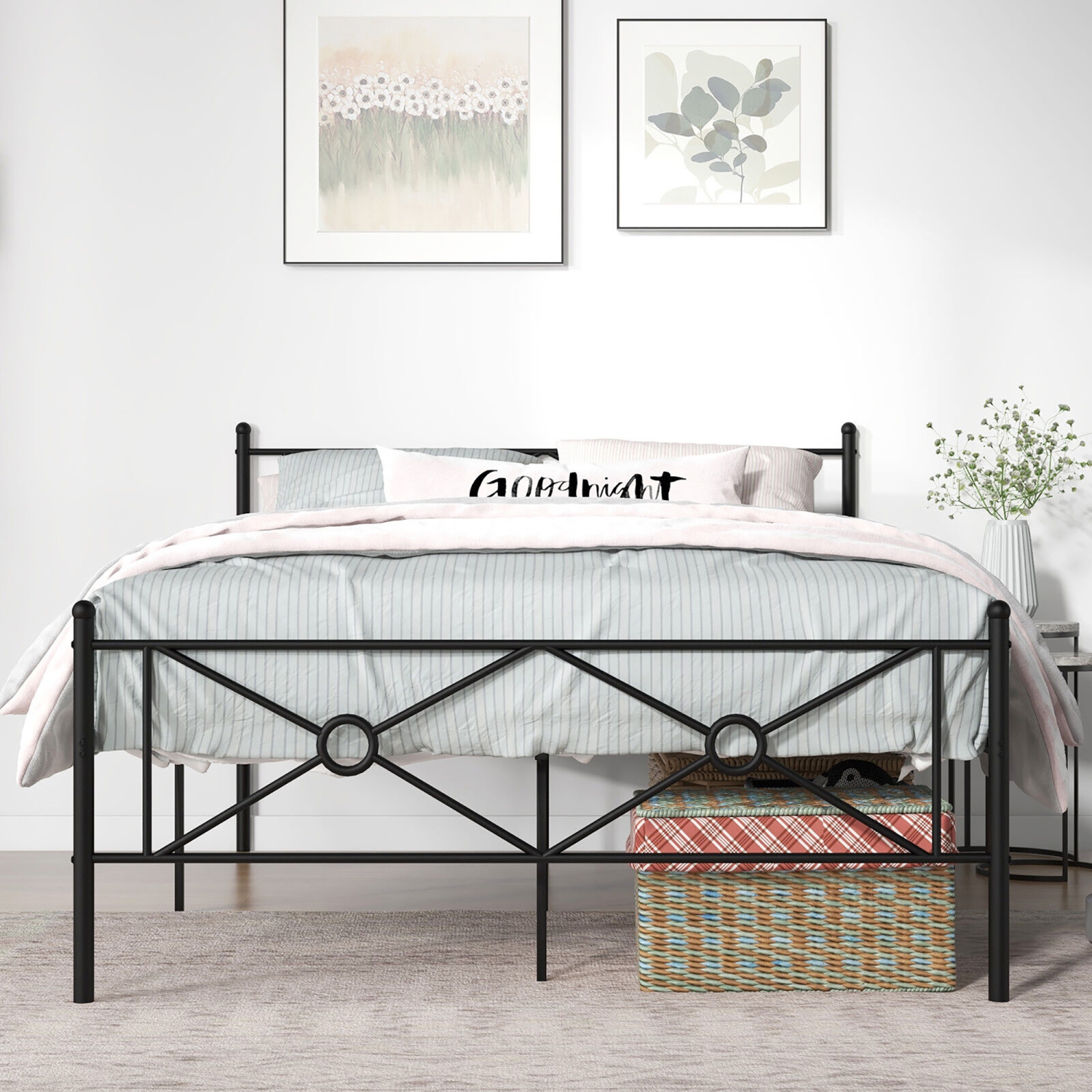 Gymax Full/Queen Size Metal Platform Bed Frame w/ Headboard Mattress Foundation Black