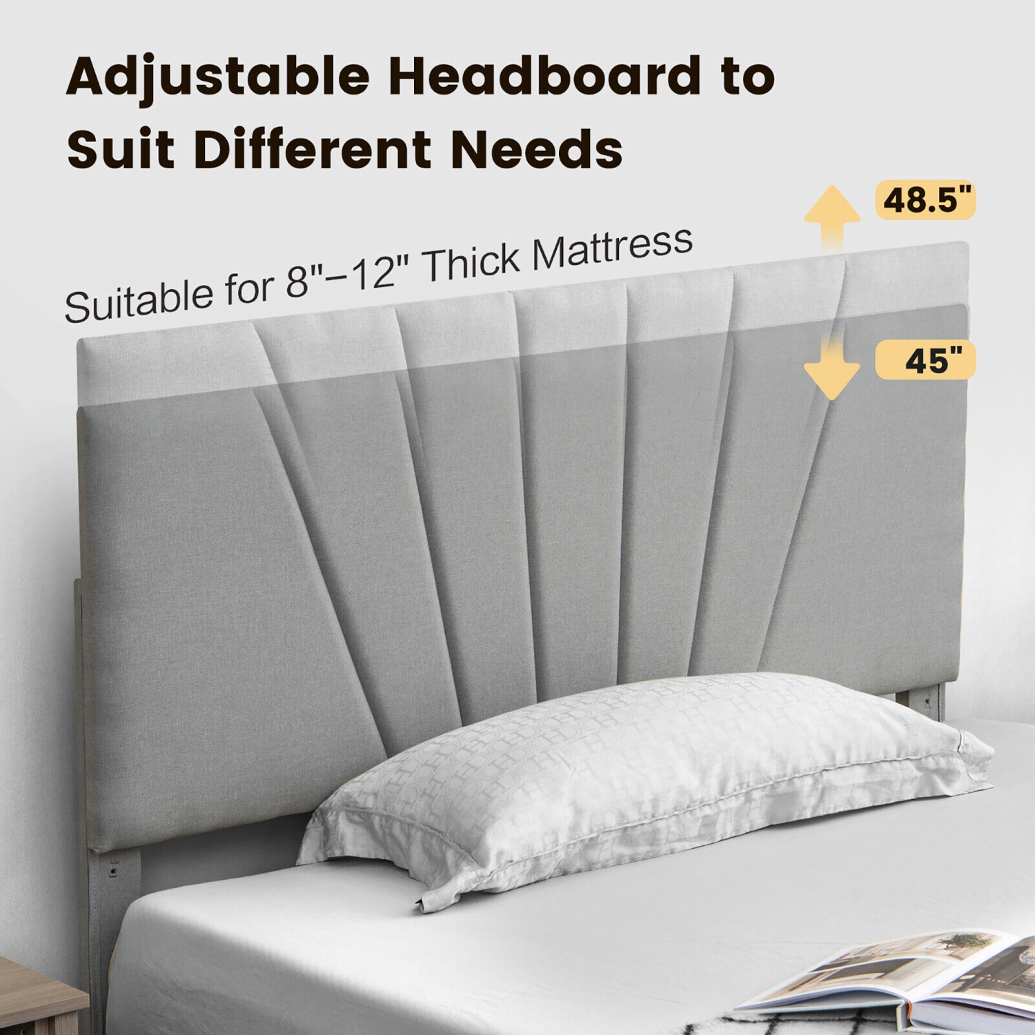 Gymax Full/Queen Upholstered Bed Frame Platform Bed with Drawer & Adjustable Headboard Grey