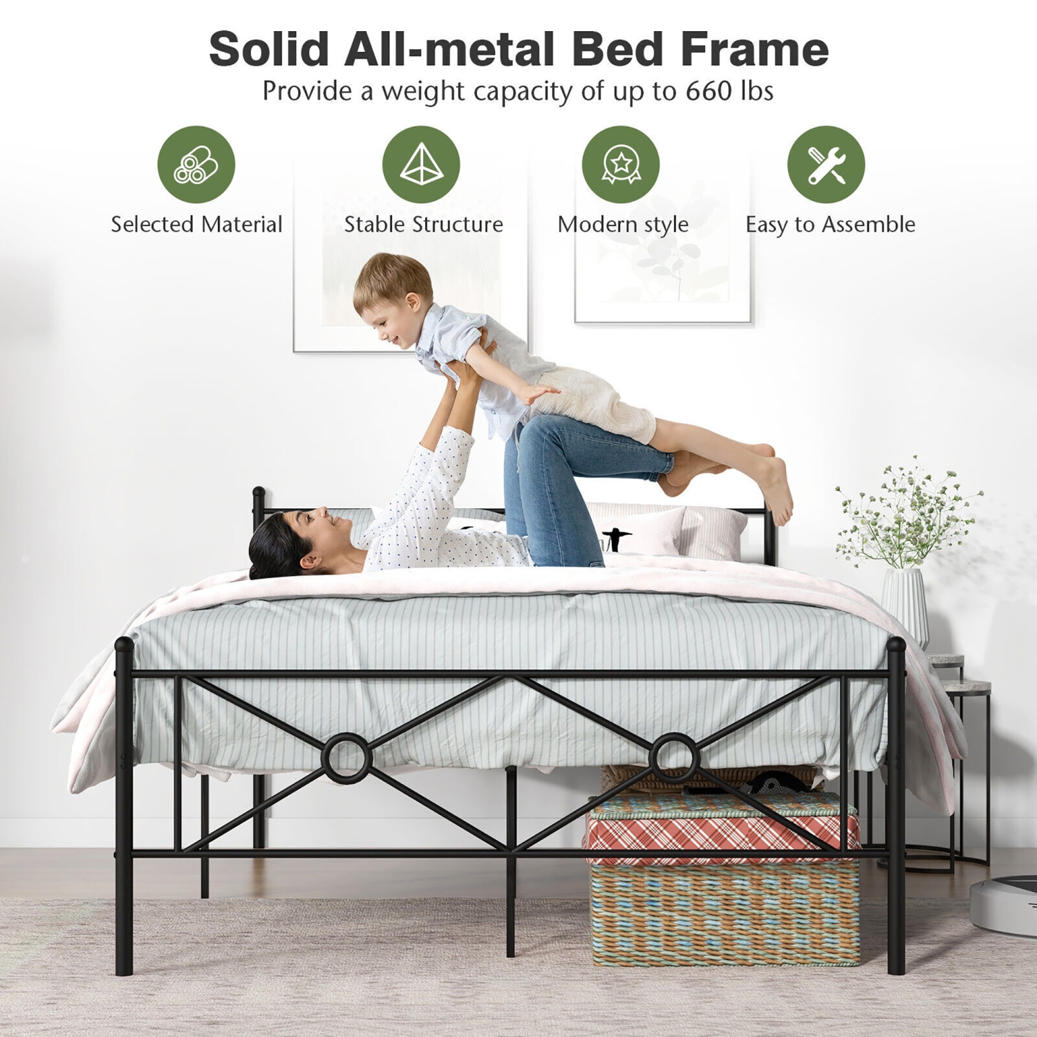 Gymax Full/Queen Size Metal Platform Bed Frame w/ Headboard Mattress Foundation Black