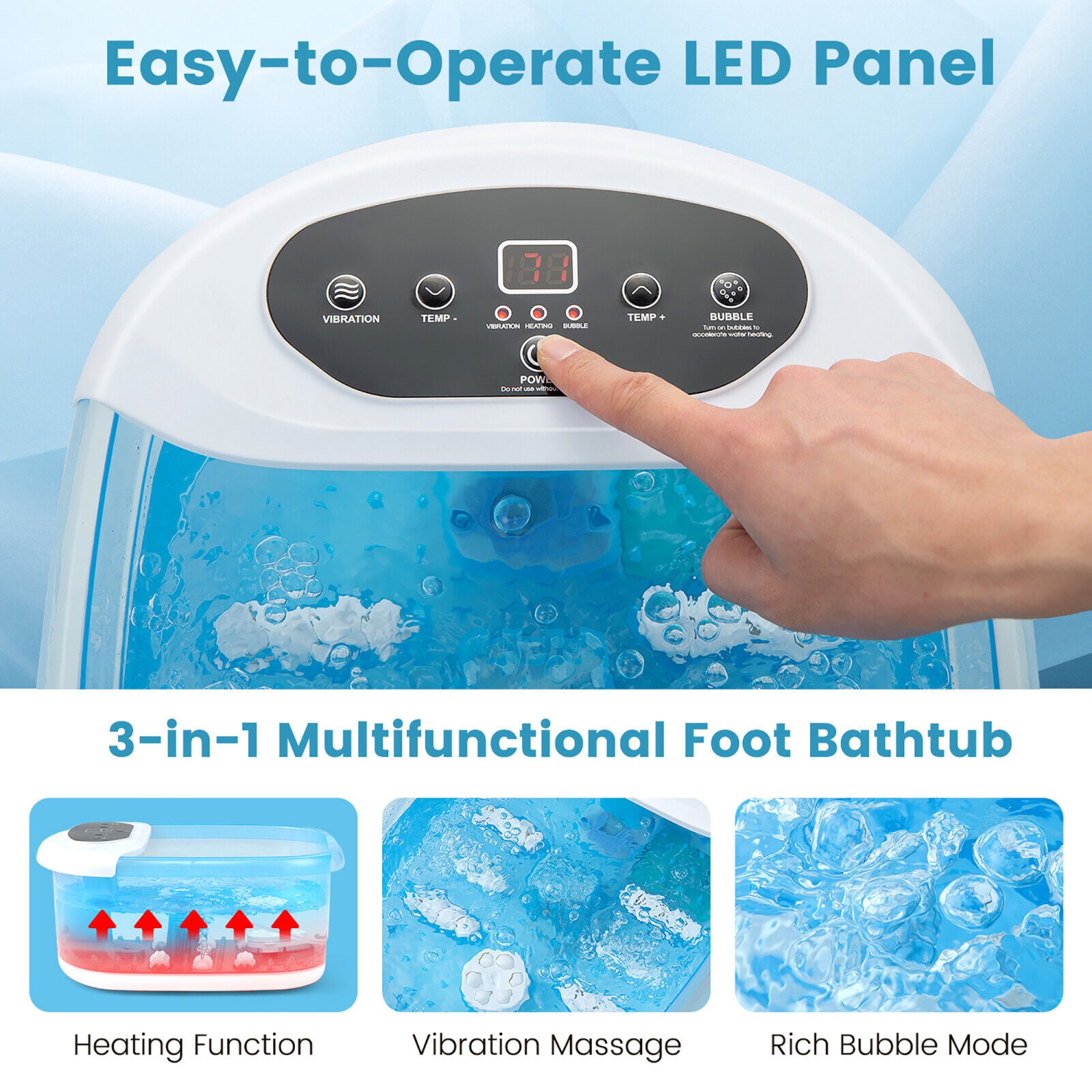 Gymax Foot Spa Massager Foot Bath Soak Tub with Heat Bubble Massage Beads
