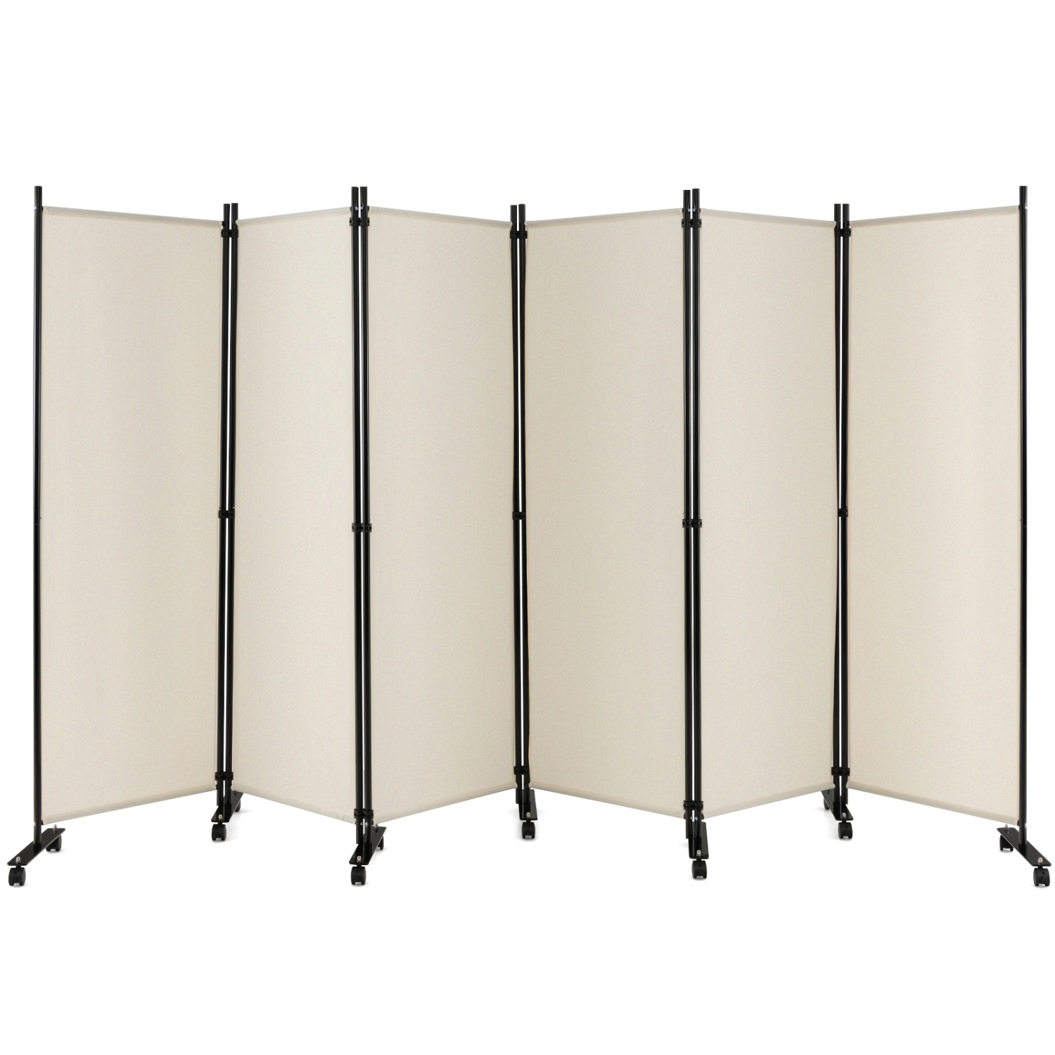 Séparateur de pièce pliante à 6 panneaux de Costway – Écran de confidentialité roulant de 6 pi avec roulettes verrouillables