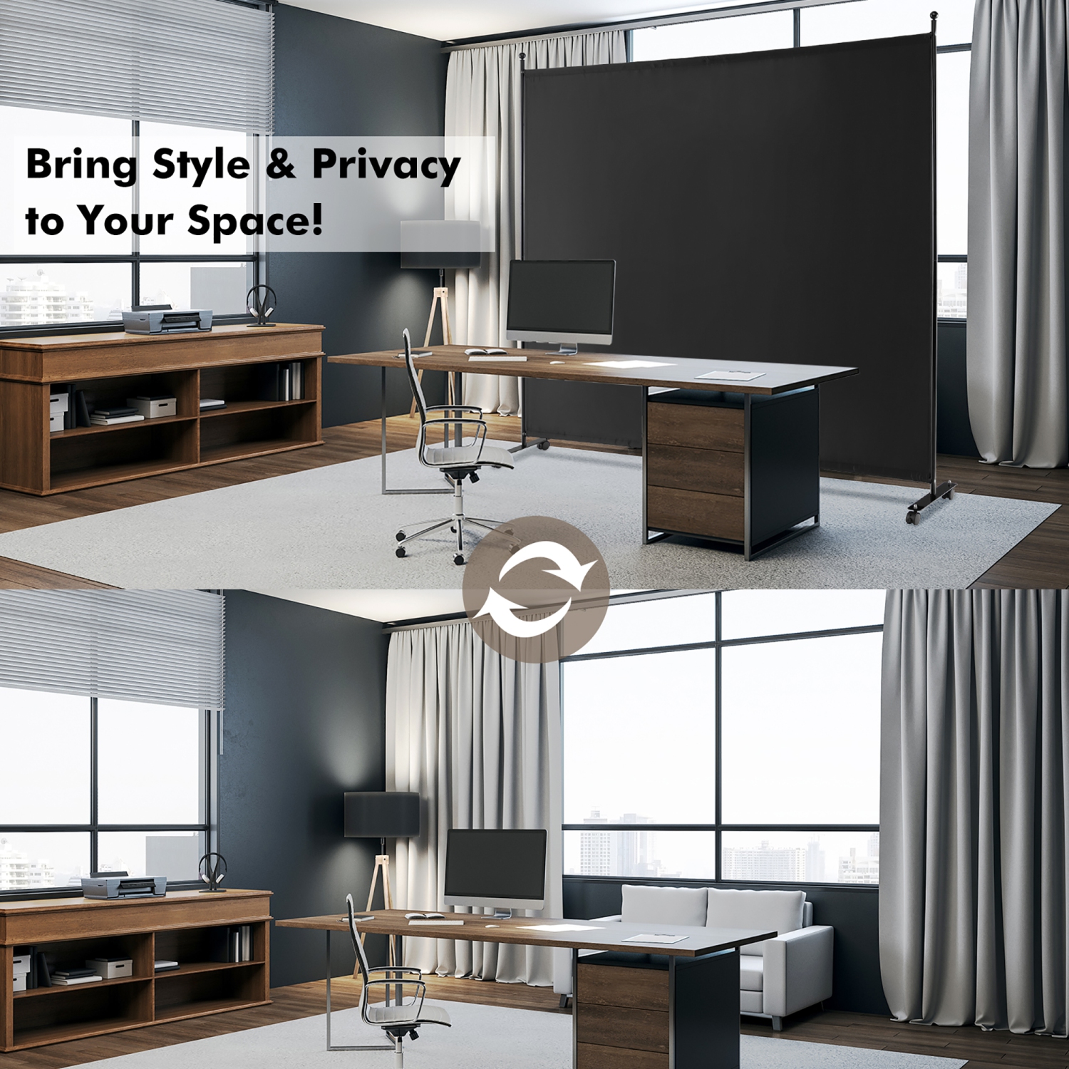 Costway 6FT Single Panel Room Divider with Wheels Rolling Fabric Partition Privacy Screen