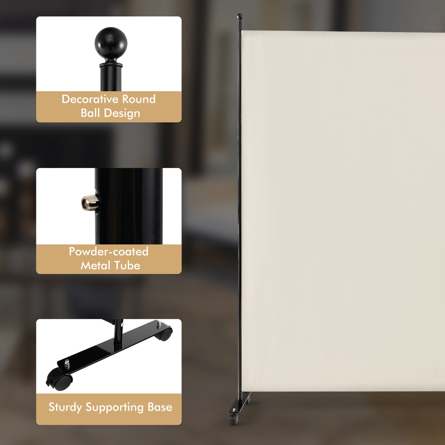 Séparateur de pièce à panneau simple de 6 pi de Costway avec écran de confidentialité à roulettes en tissu