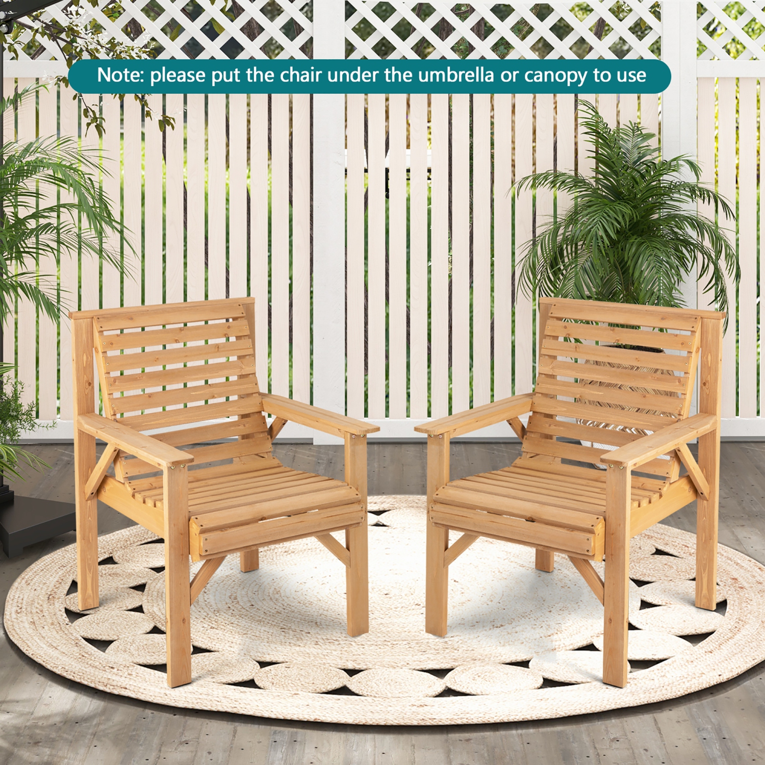 Costway Set of 2 Patio Fir Wood Chair Dining Inclined Backrest Garden Backyard Indoor